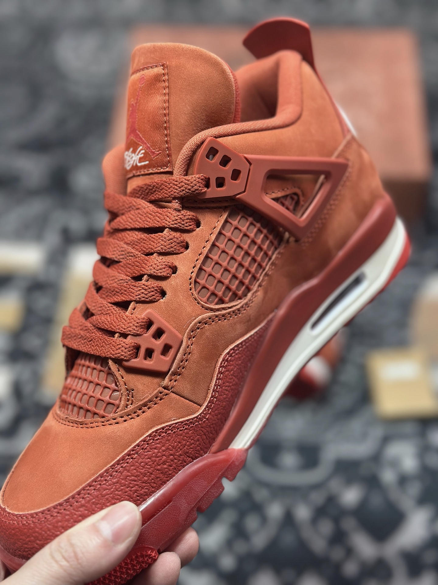 C6420  AJ4纽约红砖 Nigel Sylvester x Jordan Air Jordan 4 OG ”Brick by Brick”BIKE 乔4砖红耐磨 低帮 复古篮球鞋 HF4340-800