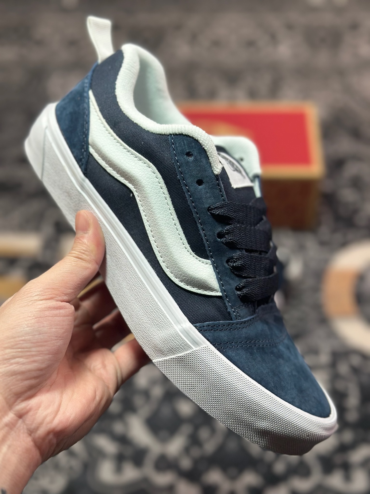 A2140   Vans Knu Skool 藏蓝 肥胖版立体大Logo 加厚鞋舌  低帮复古休闲硫化面包鞋