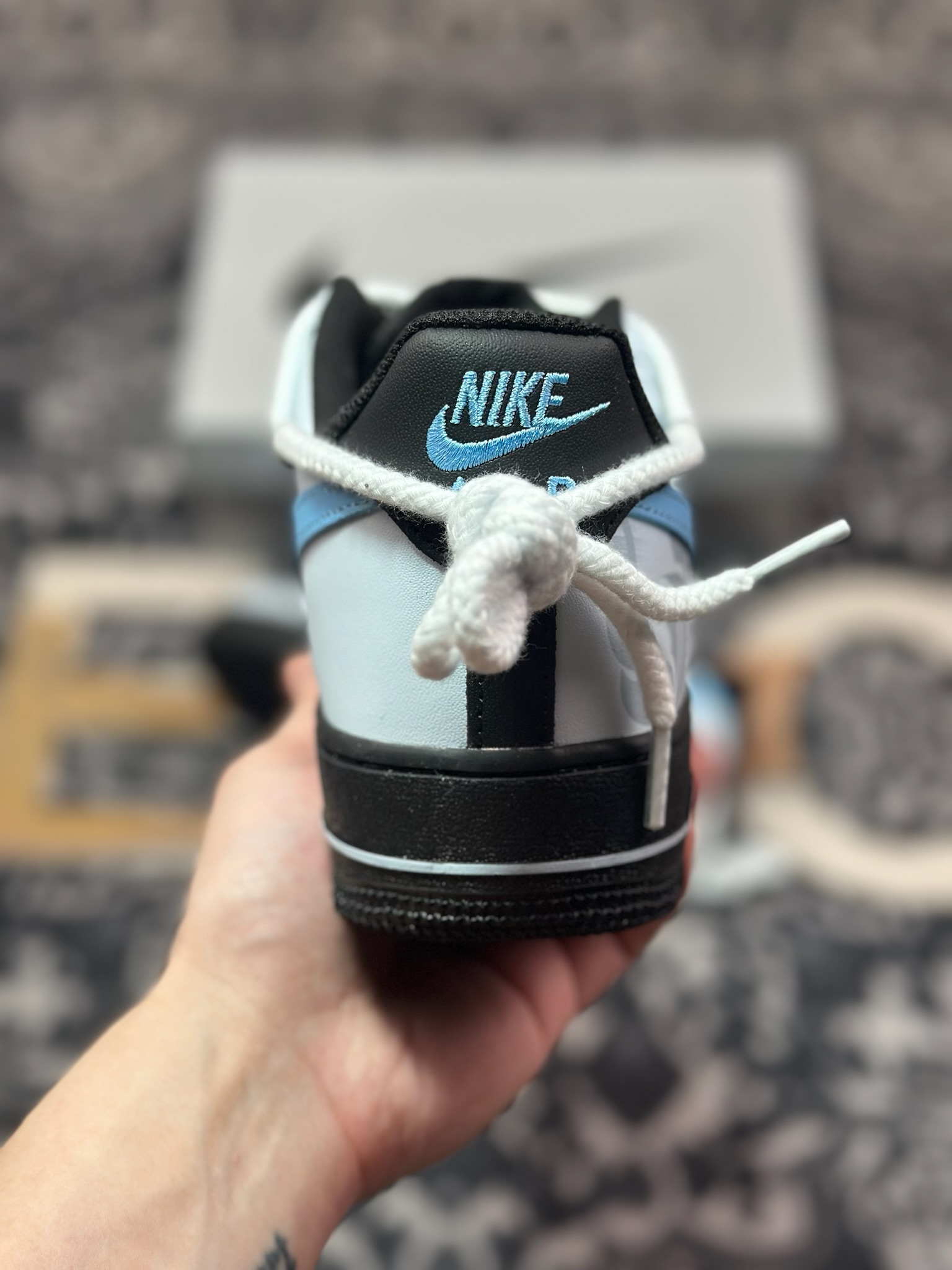 B4260  原装级别Nike Air Force 1 Low 07 霜凛 射影 清冷 扇子 图腾喷绘 蓝黑  ZH0316-065