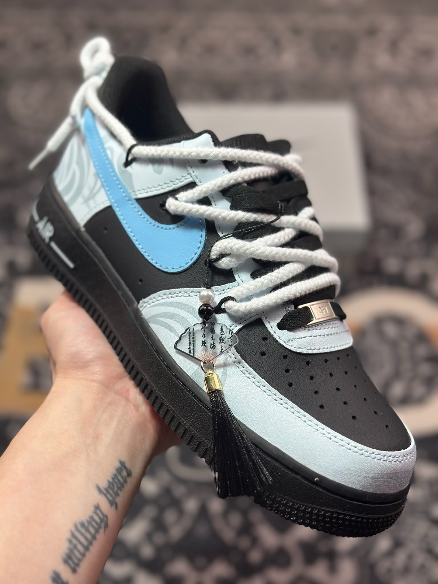 B4260  原装级别Nike Air Force 1 Low 07 霜凛 射影 清冷 扇子 图腾喷绘 蓝黑  ZH0316-065