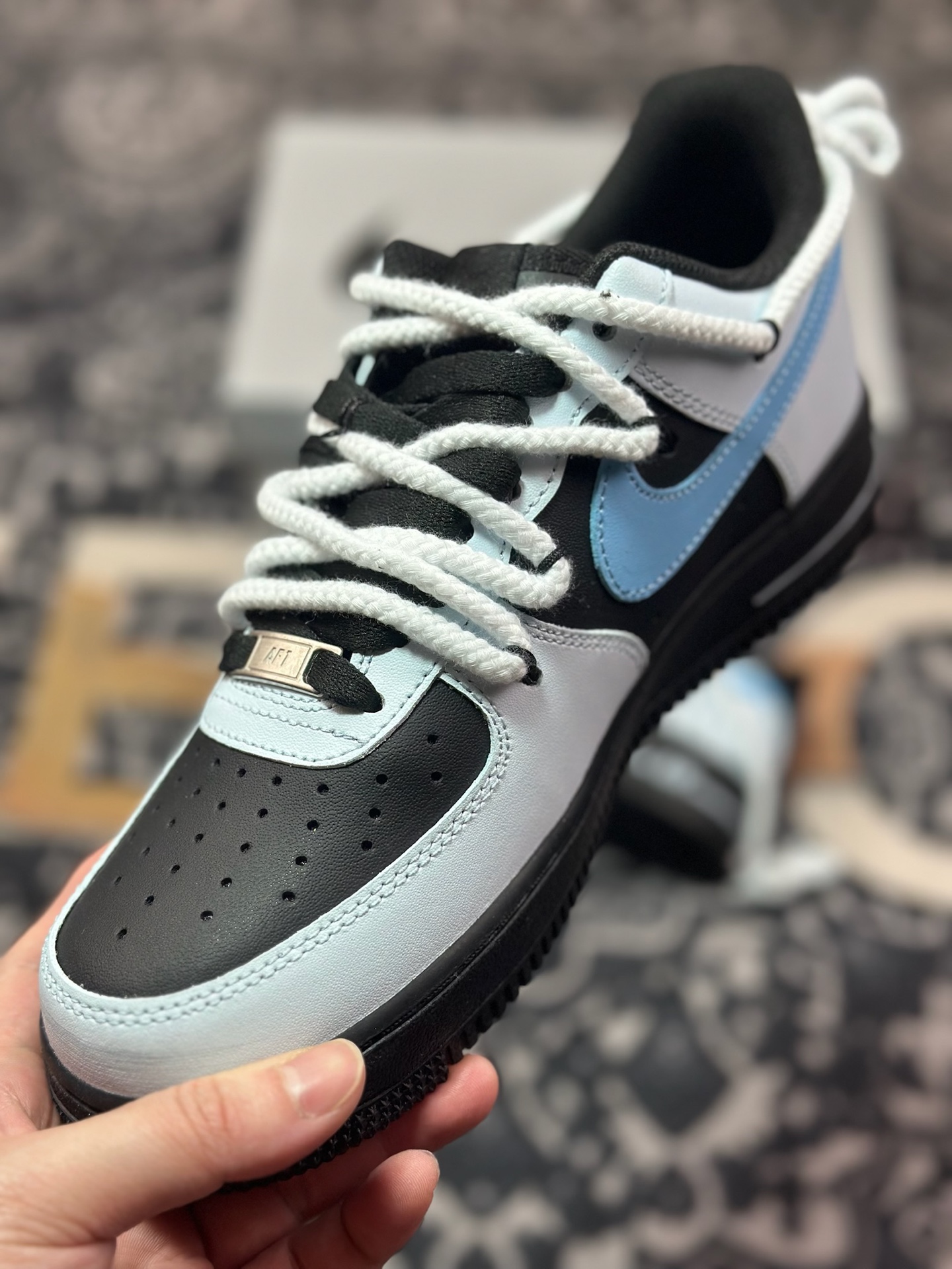 B4260  原装级别Nike Air Force 1 Low 07 霜凛 射影 清冷 扇子 图腾喷绘 蓝黑  ZH0316-065