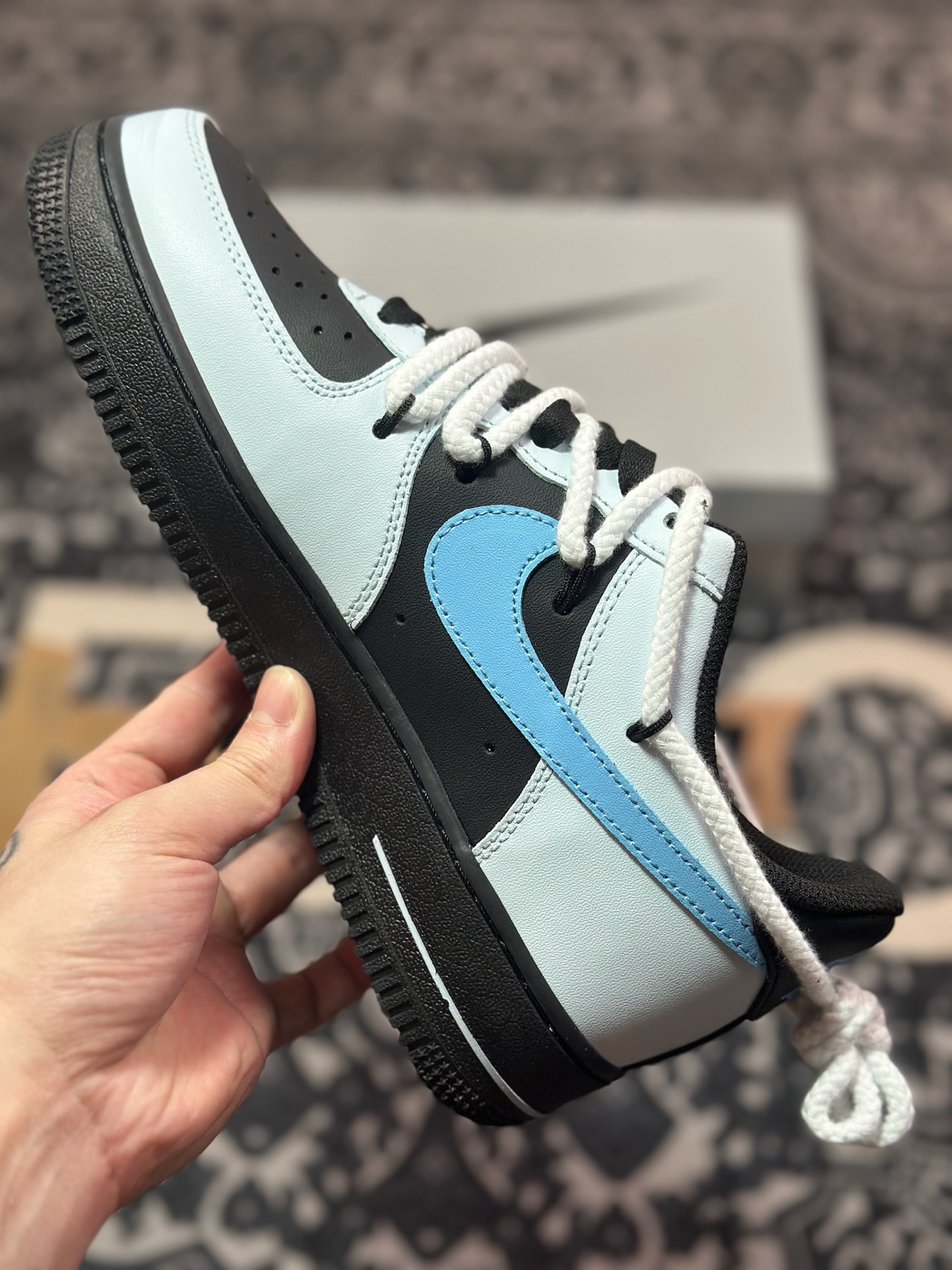 B4260  原装级别Nike Air Force 1 Low 07 霜凛 射影 清冷 扇子 图腾喷绘 蓝黑  ZH0316-065