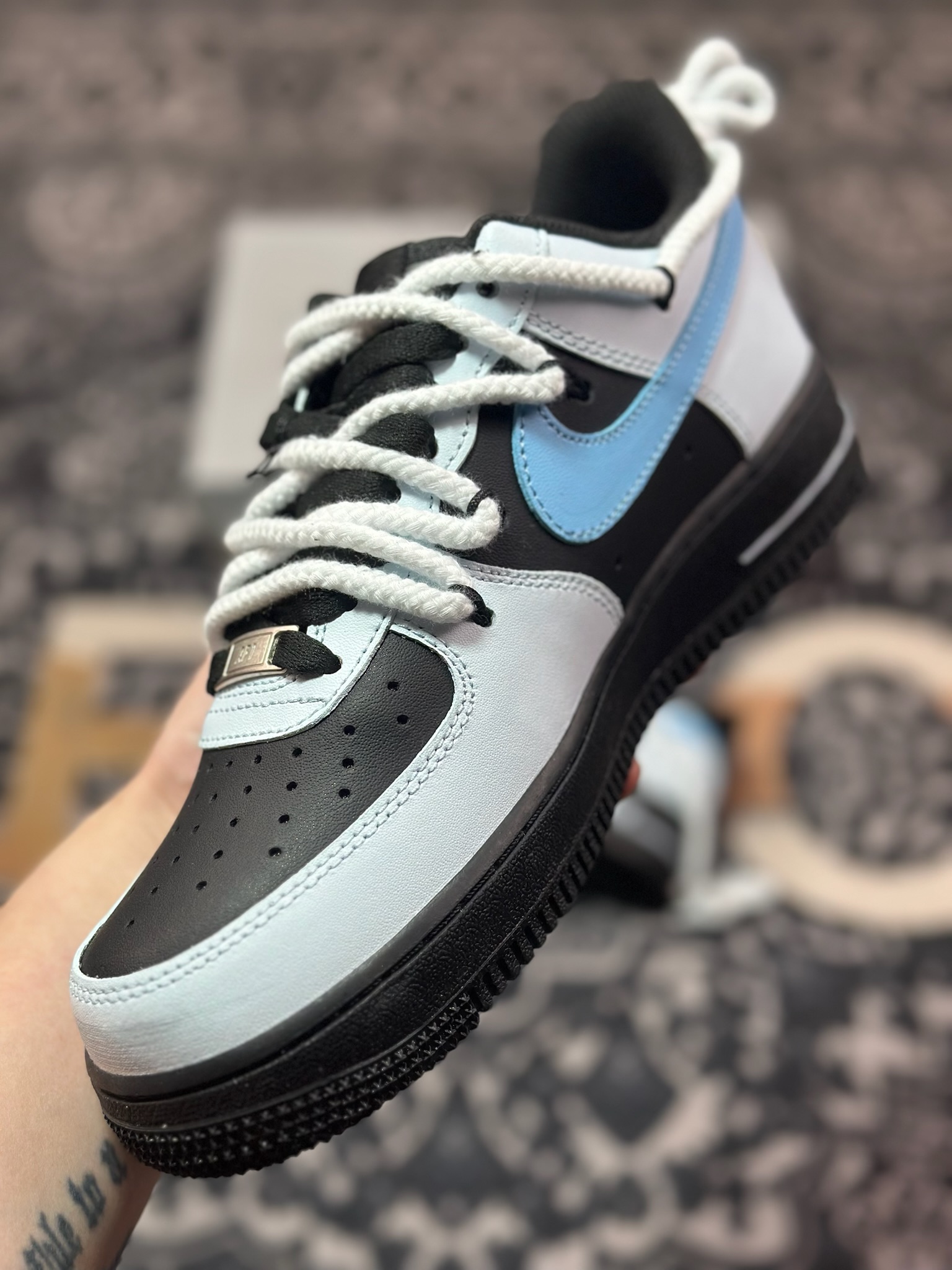 B4260  原装级别Nike Air Force 1 Low 07 霜凛 射影 清冷 扇子 图腾喷绘 蓝黑  ZH0316-065