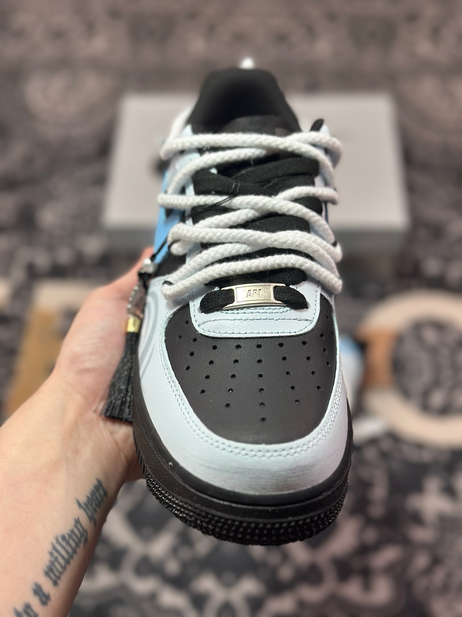 B4260  原装级别Nike Air Force 1 Low 07 霜凛 射影 清冷 扇子 图腾喷绘 蓝黑  ZH0316-065