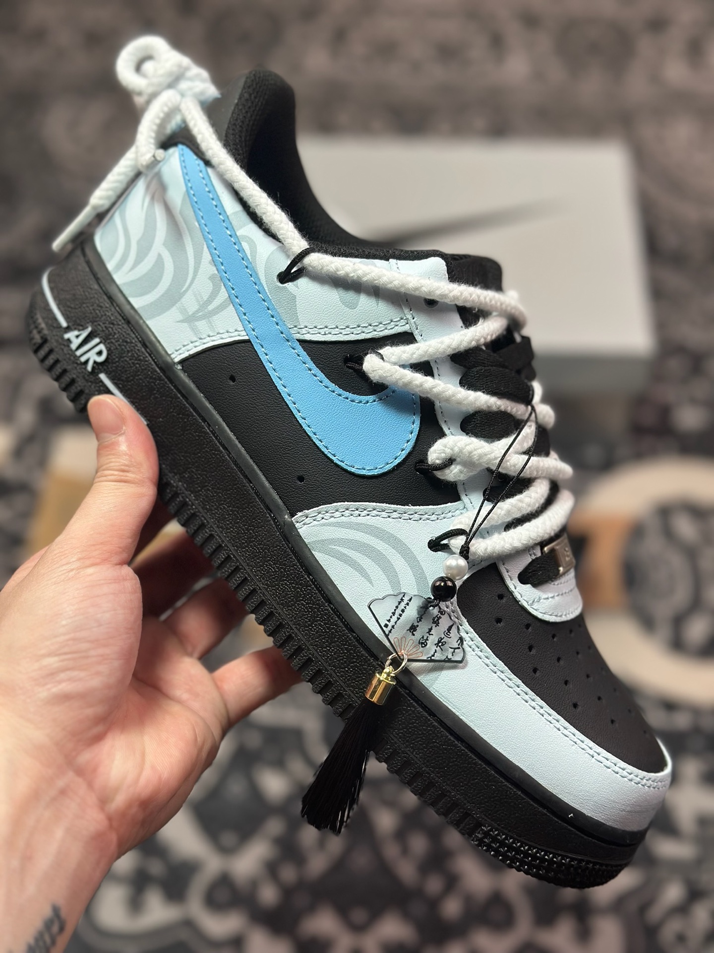 B4260  原装级别Nike Air Force 1 Low 07 霜凛 射影 清冷 扇子 图腾喷绘 蓝黑  ZH0316-065