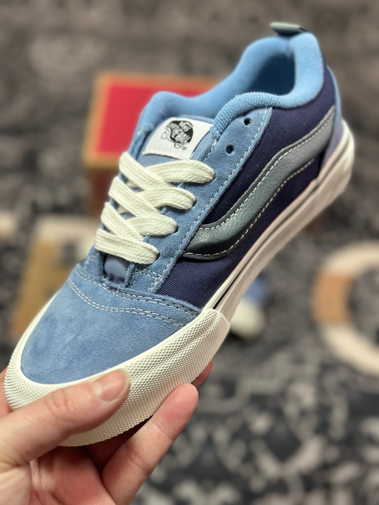 A1130 Vans Knu Skool 黑蓝拼接 官方新款 复古休闲胖胖面包鞋