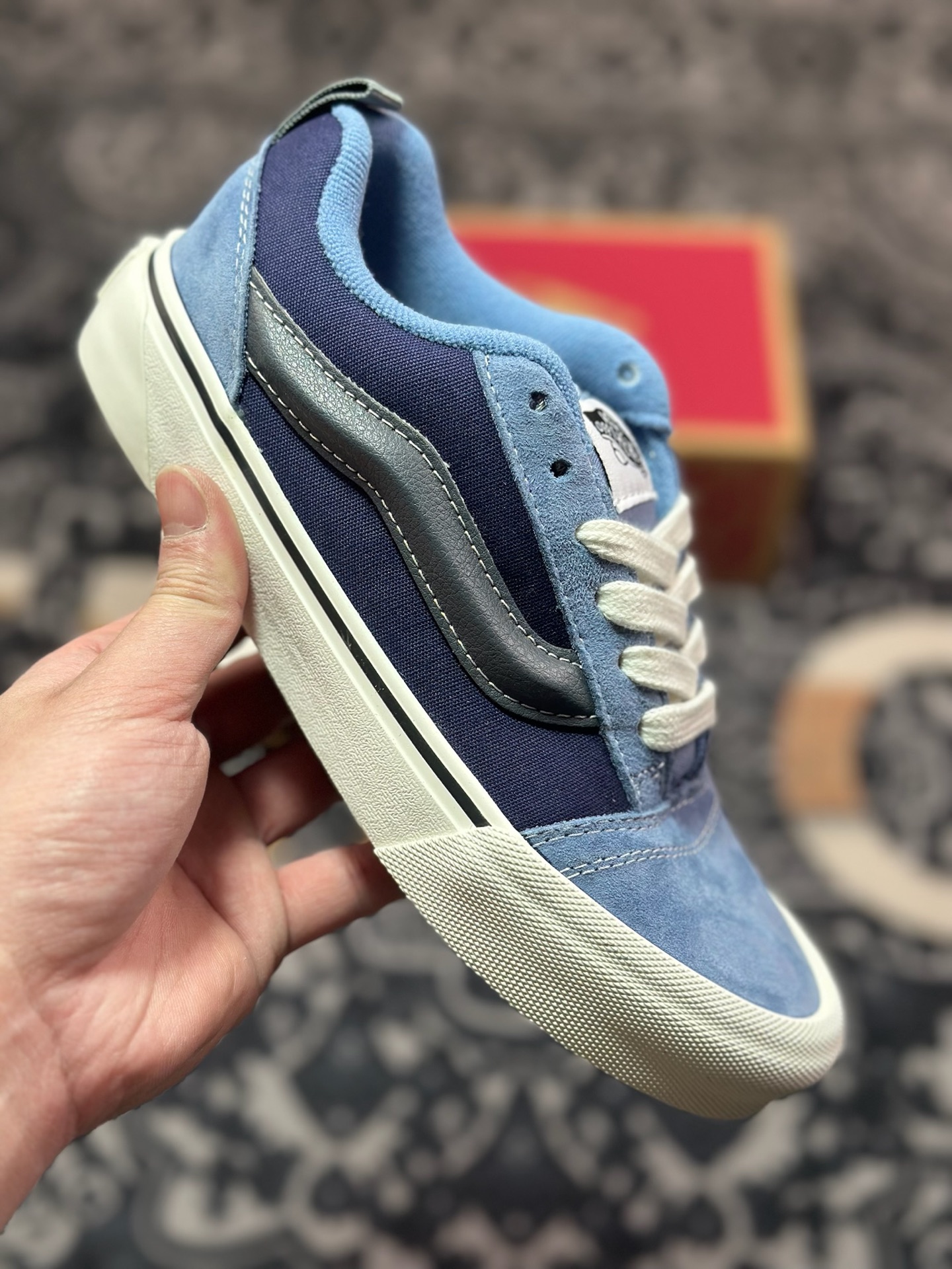 A1130 Vans Knu Skool 黑蓝拼接 官方新款 复古休闲胖胖面包鞋