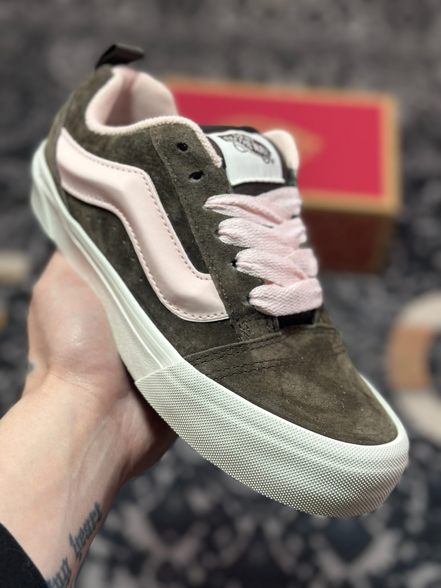 A2140 Vans Knu Skool 棕粉色 官方新款 复古休闲胖胖面包鞋 肥胖版大LOGO原版全皮猪八面料 VN000D75O3N
