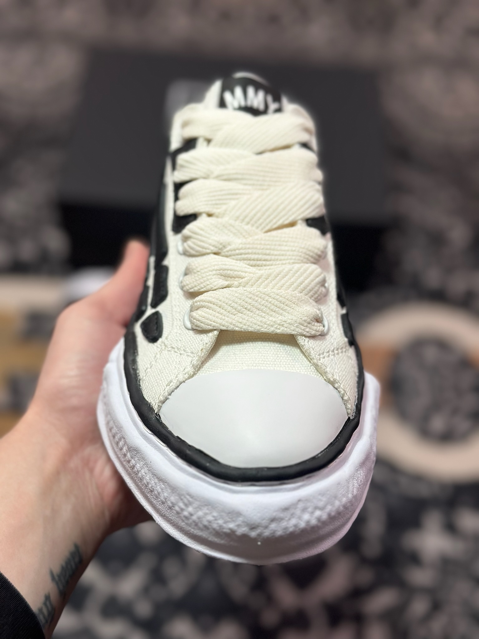 B9350 AMIRI x MMY/Maison MIHARA YASUHIRO Original Alabaster Low ”Bones”AllStar头盖百搭帆布板鞋“联名帆布米白黑脚骨” AMFOSR1076-271