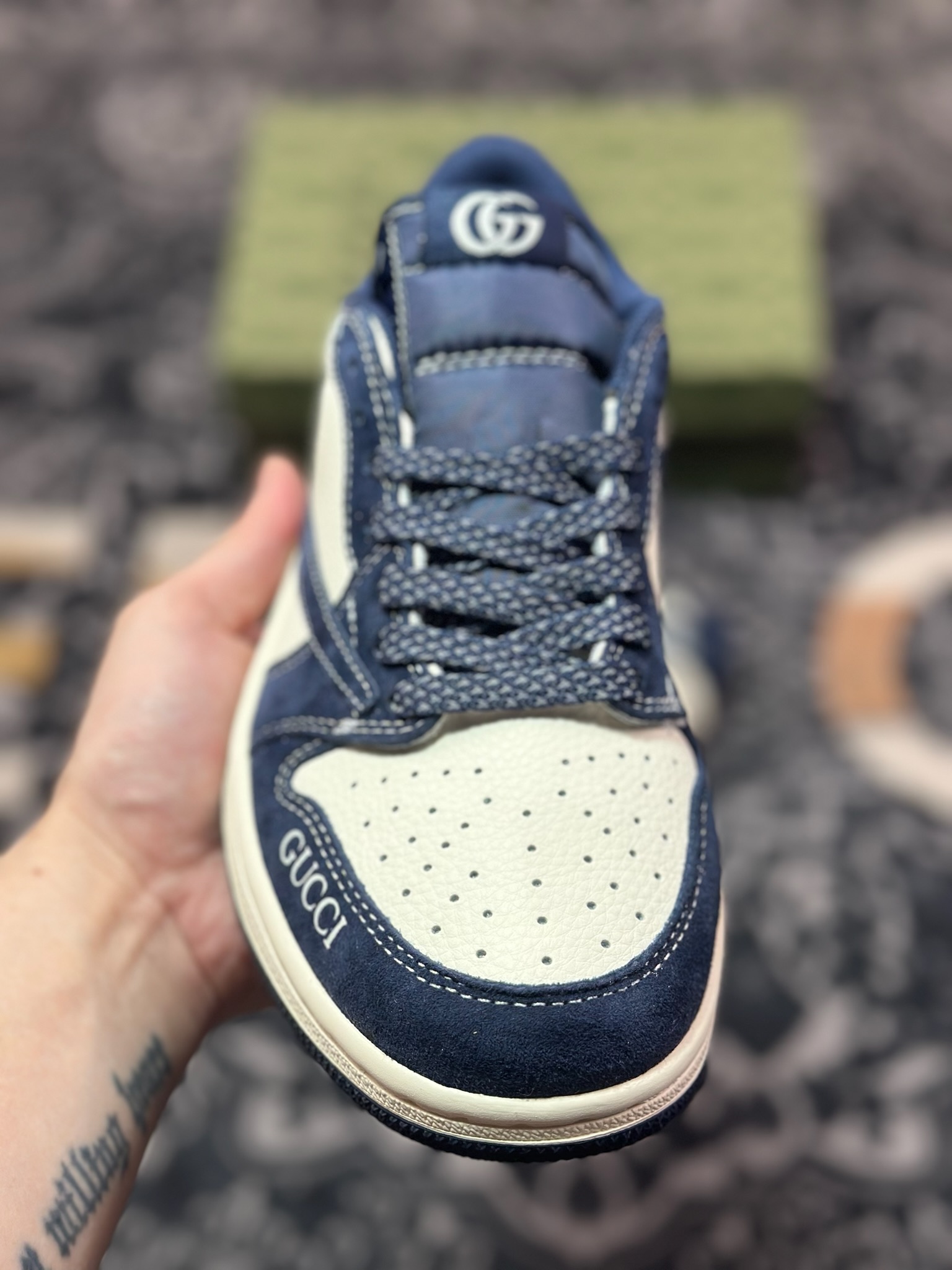A8220 原装级别 Air Jordan 1 Low ”高端定制” 古驰米白深蓝倒钩 XS3086-006