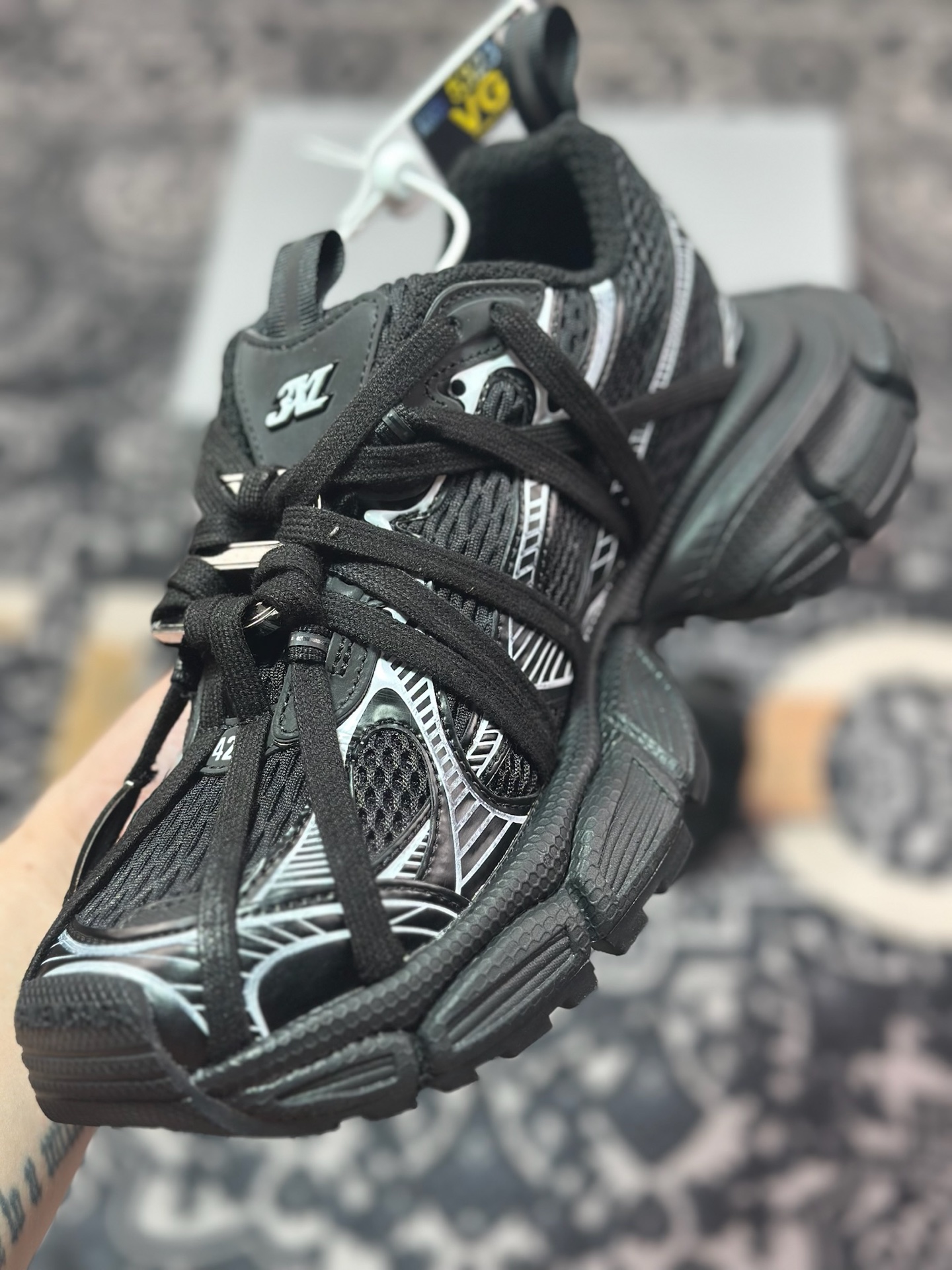 D2480 巴黎世家BALENCIAGA 3XL Sneakers 3+系列低帮复古阔型底姥爹慢跑鞋“黑白木乃伊绑绳”825601 W3XCH 0102