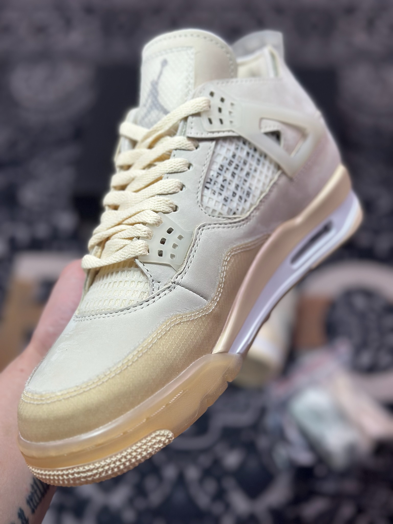 D2480 优选 原装级别Off-White x Air Jordan 4 Retro ” Sail ” AJ4乔4 OW联名 白帆 文化篮球鞋 CV9388-100