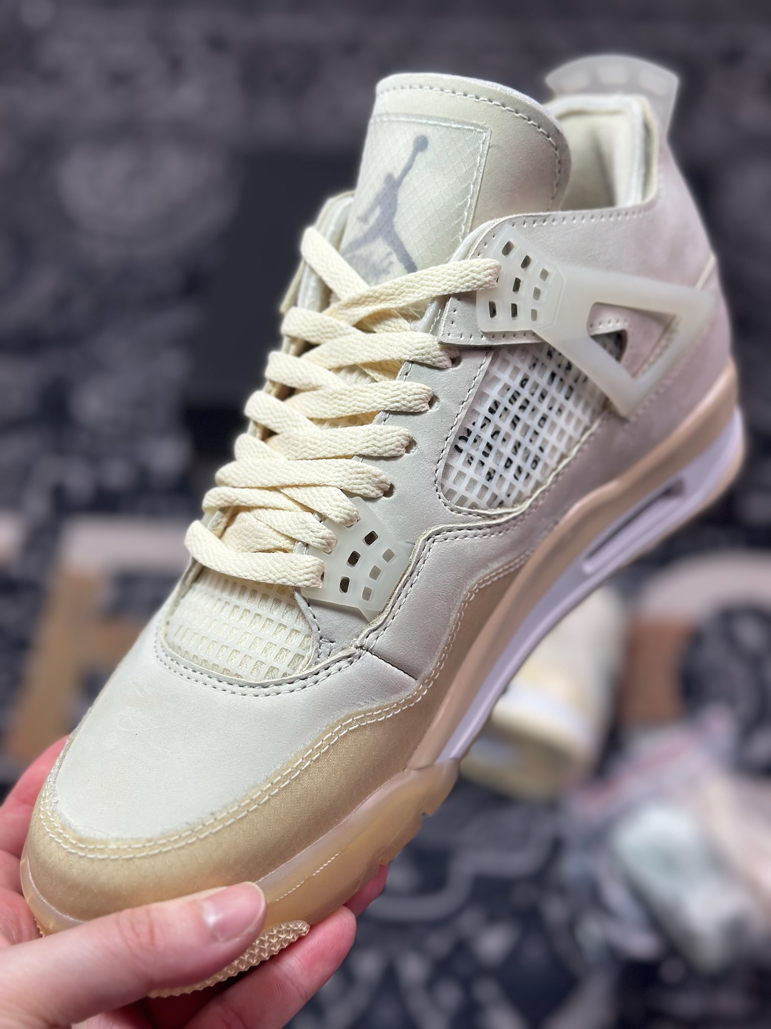D2480 优选 原装级别Off-White x Air Jordan 4 Retro ” Sail ” AJ4乔4 OW联名 白帆 文化篮球鞋 CV9388-100