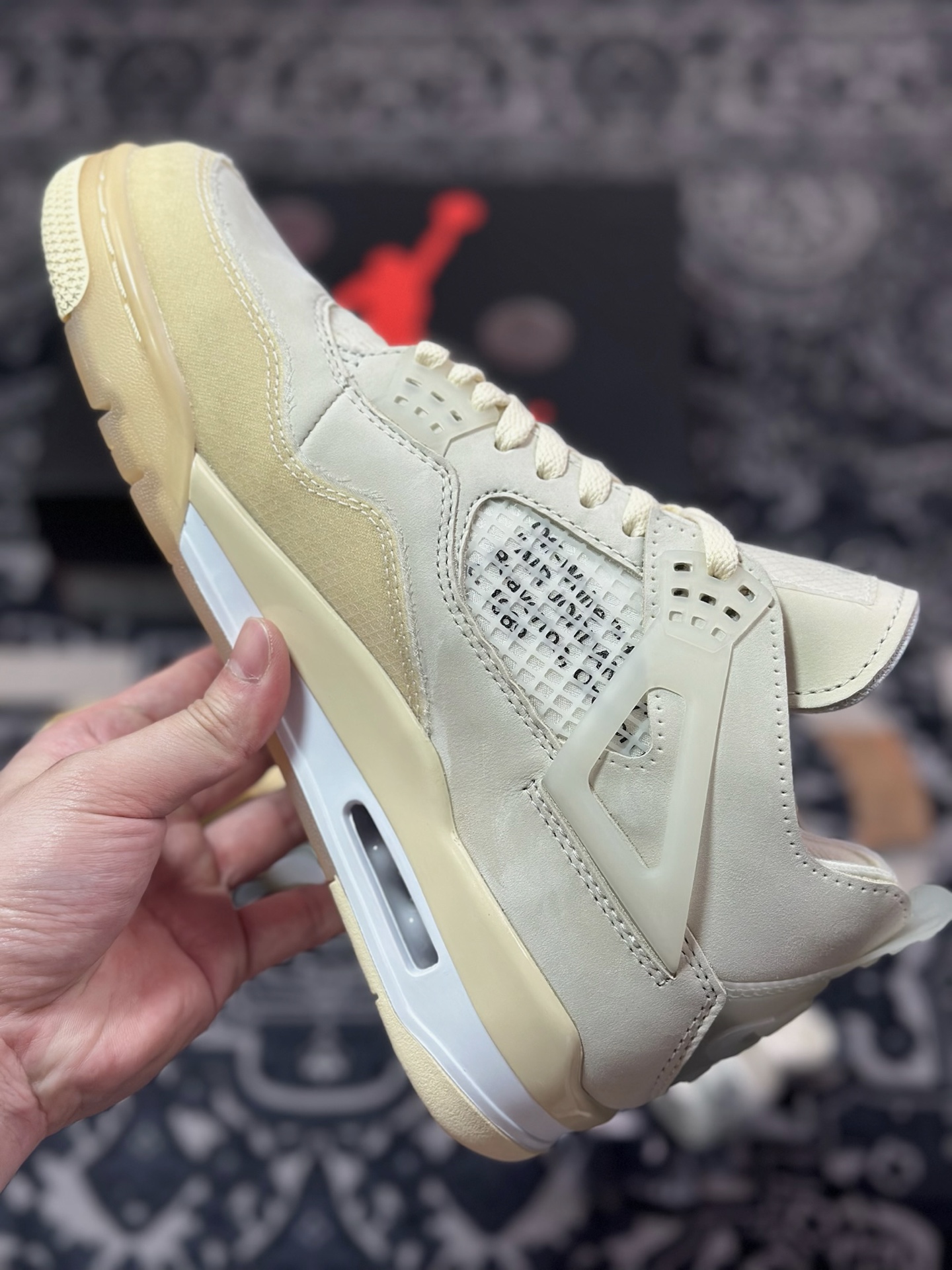 D2480 优选 原装级别Off-White x Air Jordan 4 Retro ” Sail ” AJ4乔4 OW联名 白帆 文化篮球鞋 CV9388-100