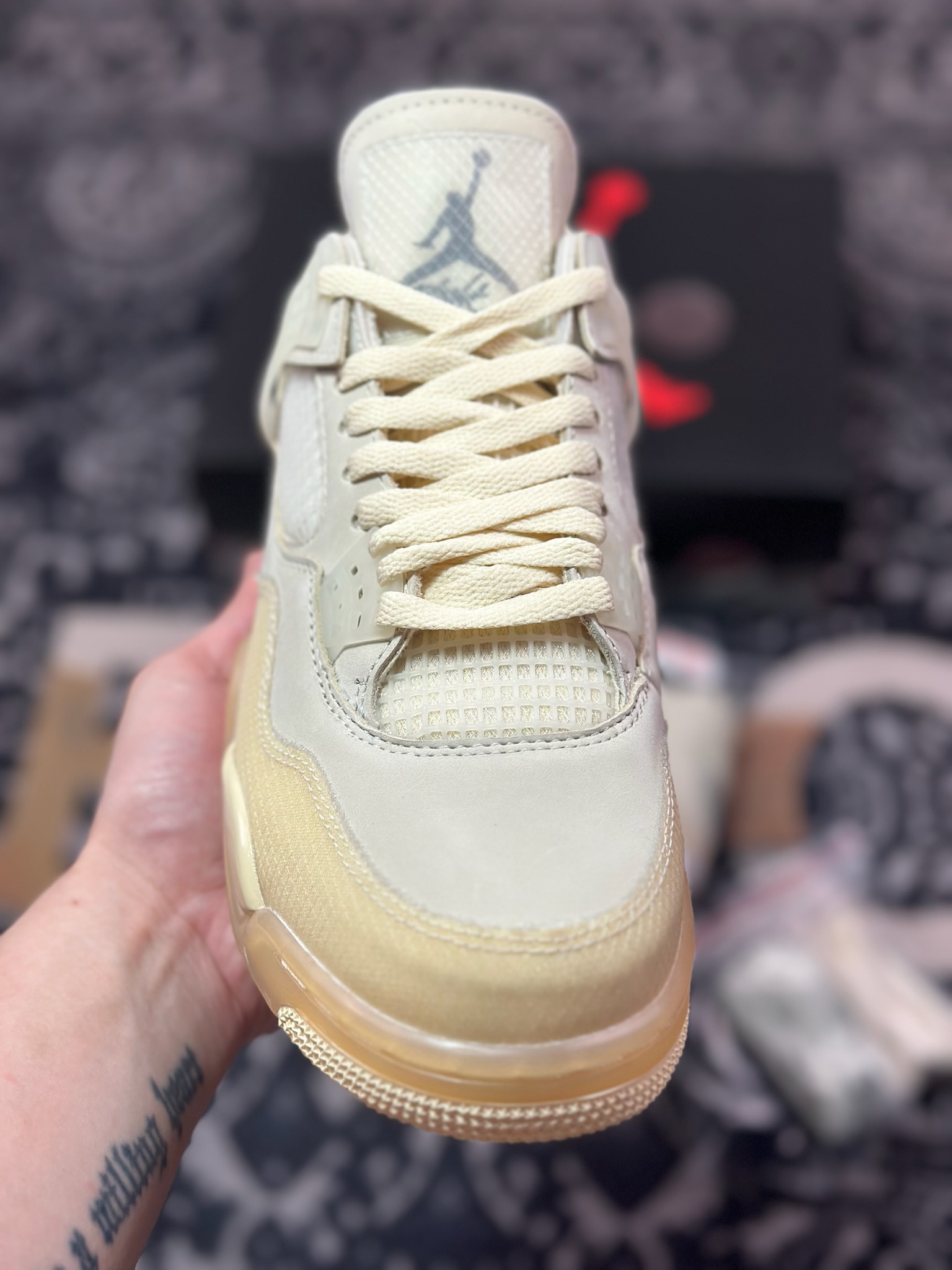 D2480 优选 原装级别Off-White x Air Jordan 4 Retro ” Sail ” AJ4乔4 OW联名 白帆 文化篮球鞋 CV9388-100