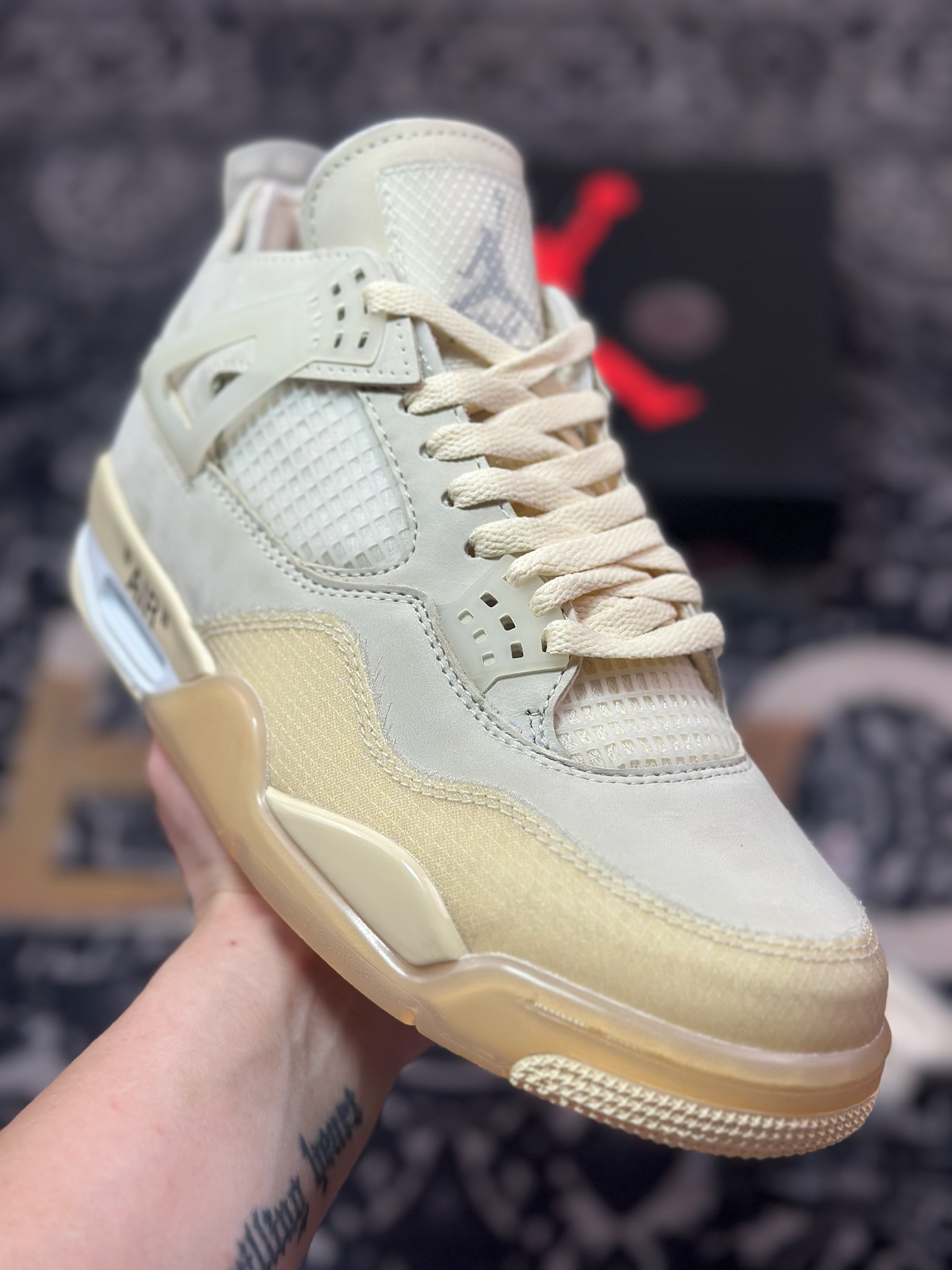 D2480 优选 原装级别Off-White x Air Jordan 4 Retro ” Sail ” AJ4乔4 OW联名 白帆 文化篮球鞋 CV9388-100