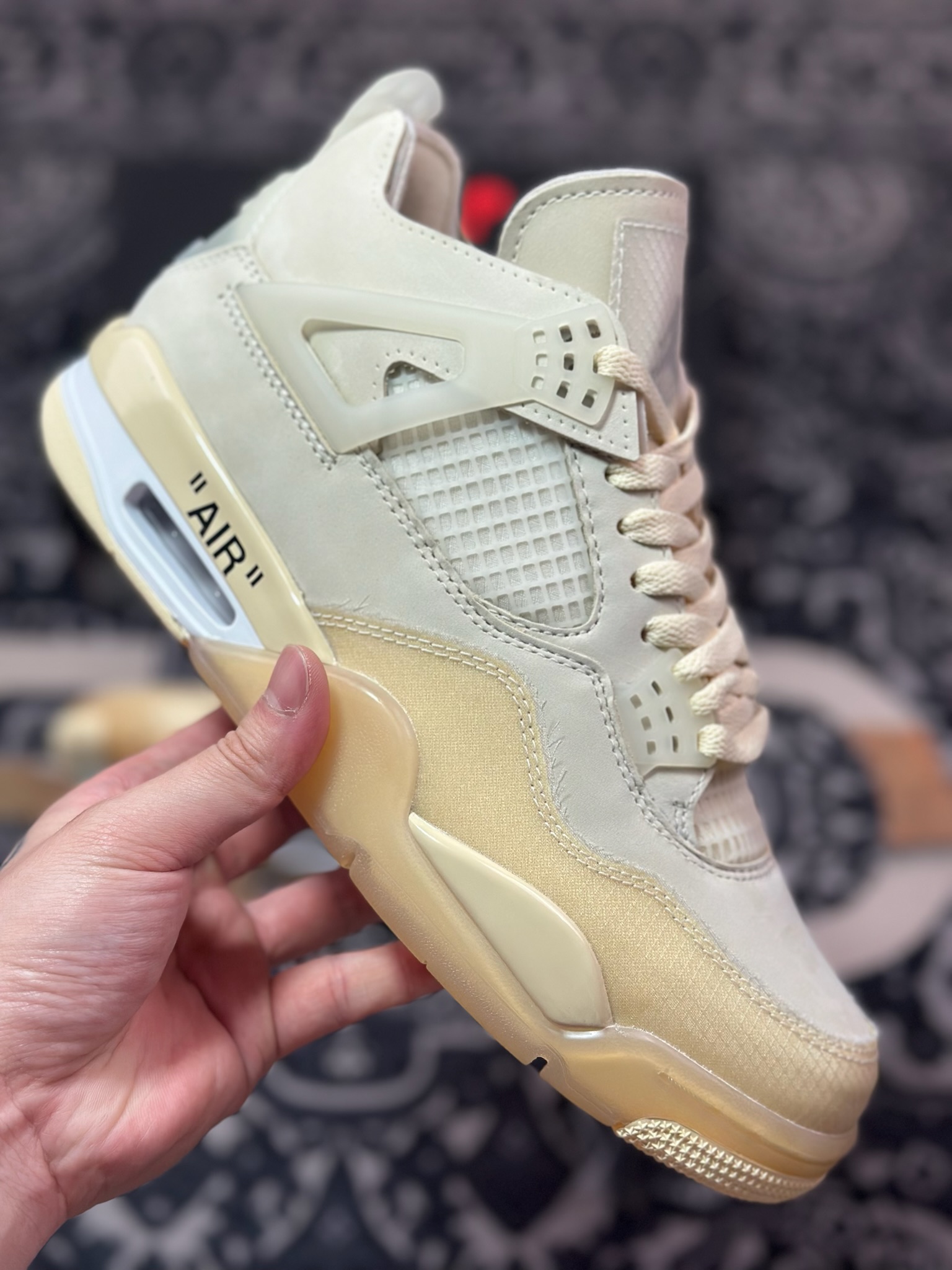 D2480 优选 原装级别Off-White x Air Jordan 4 Retro ” Sail ” AJ4乔4 OW联名 白帆 文化篮球鞋 CV9388-100