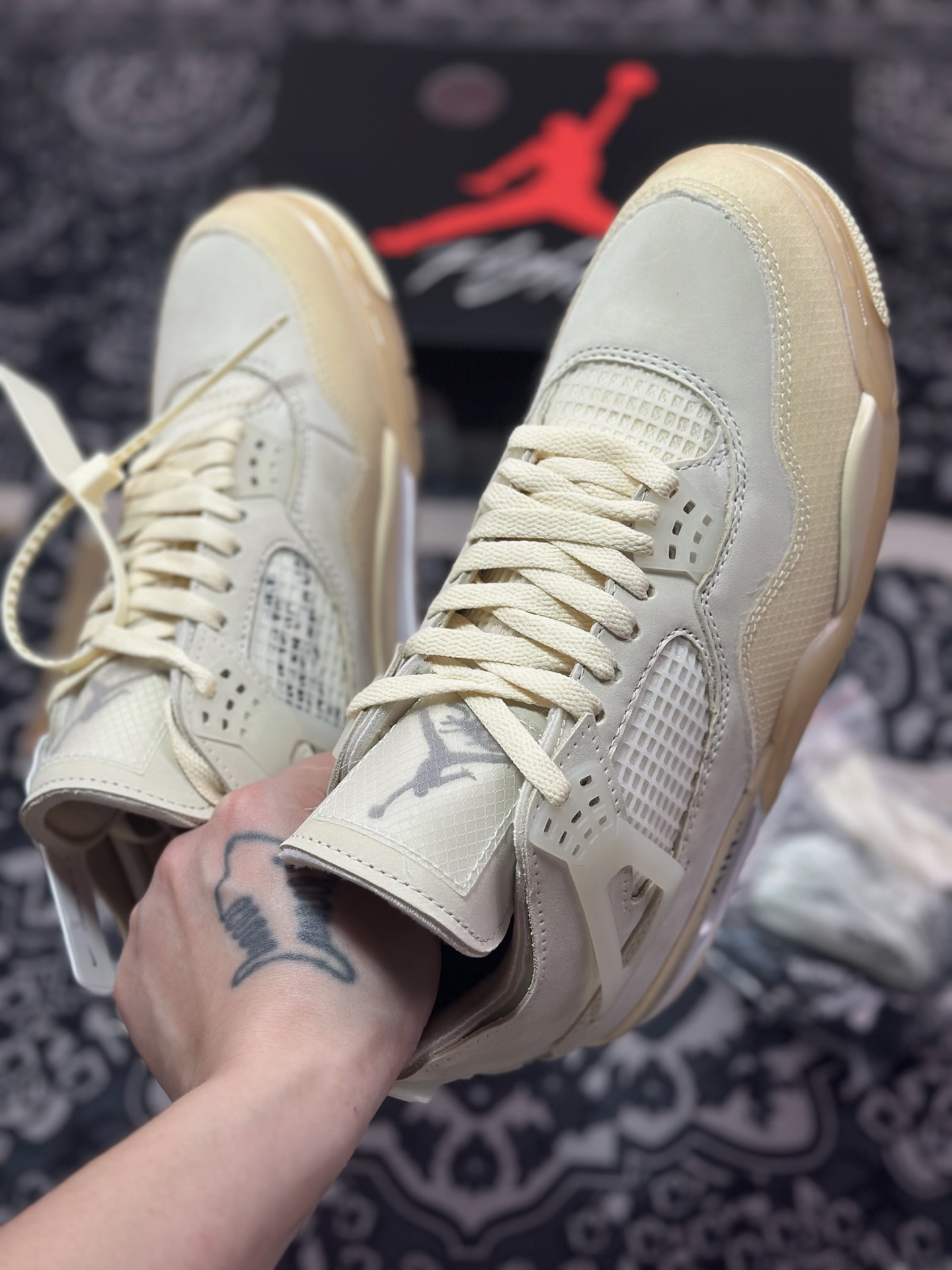 D2480 优选 原装级别Off-White x Air Jordan 4 Retro ” Sail ” AJ4乔4 OW联名 白帆 文化篮球鞋 CV9388-100