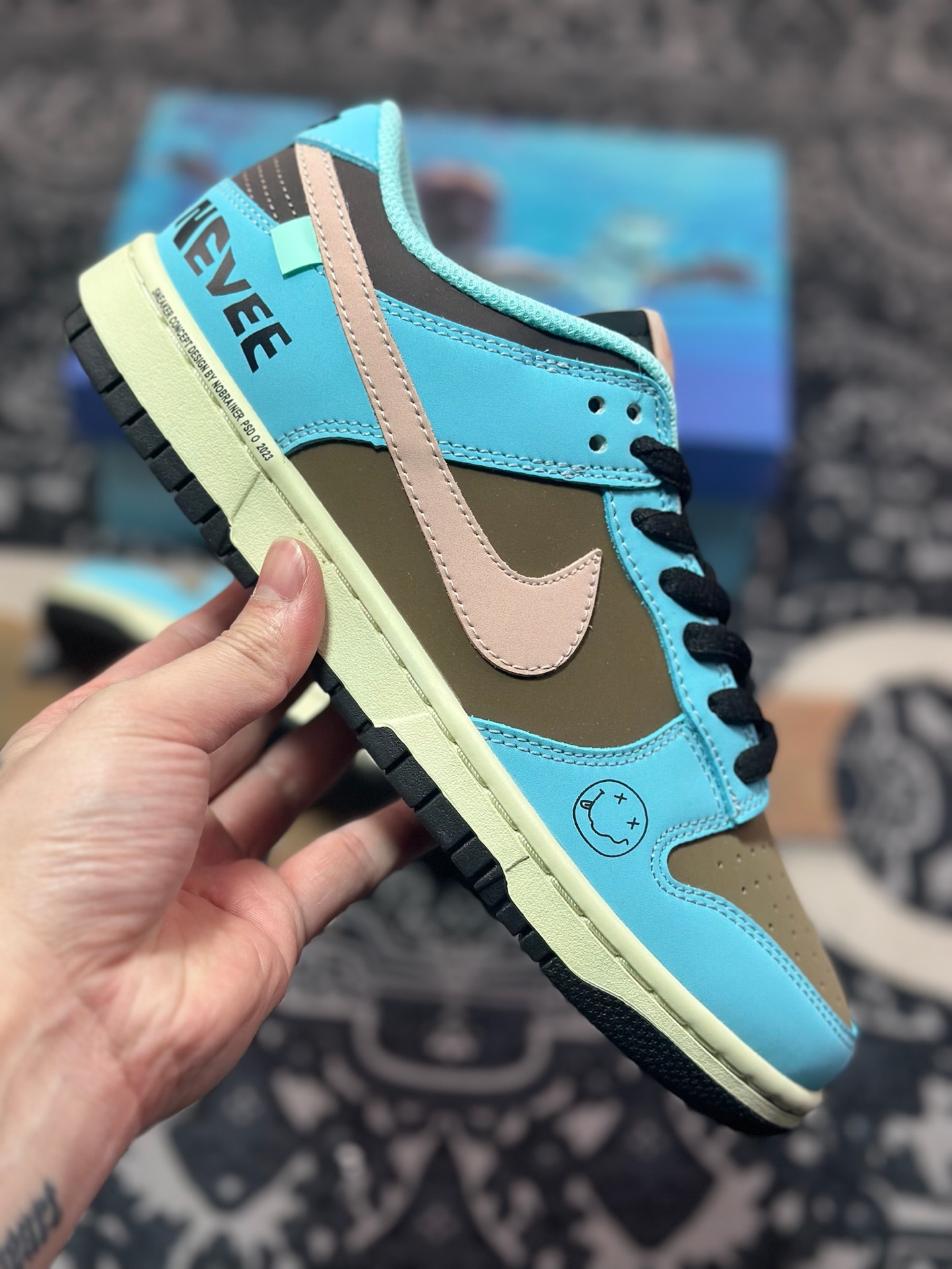 原装级别 Nike SB Dunk Low 笑脸 蓝棕 配色 低帮休闲运动滑板板鞋 MU0232-366