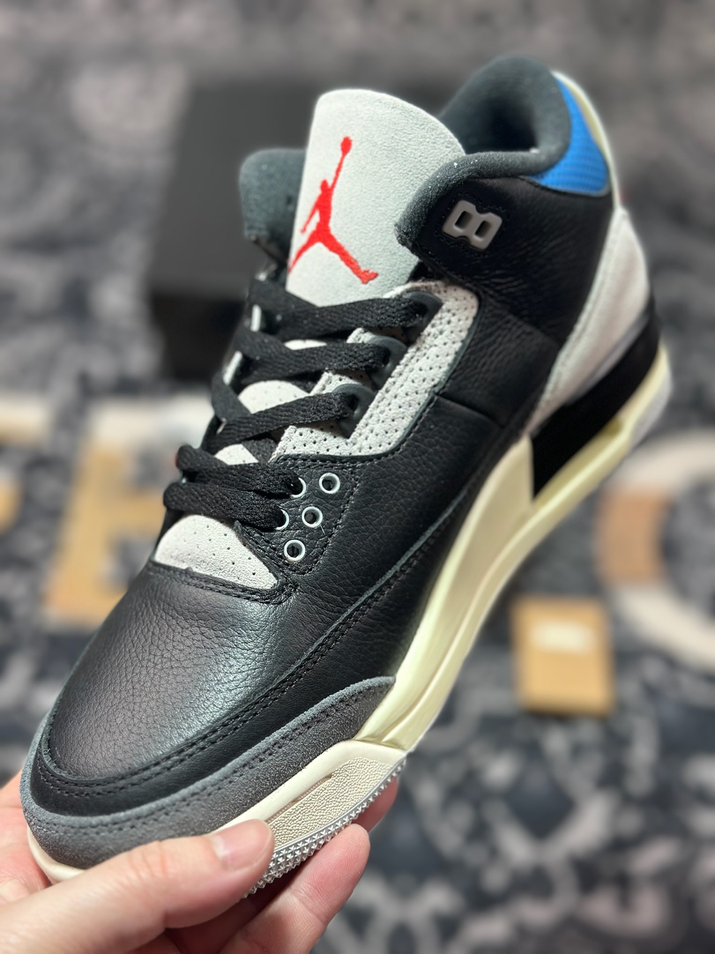 优选 原装级别 纯原 「反钩 AJ3」Nike Air Jordan 3 SP”Rare Air”迈克尔·乔丹AJ3代中帮篮球鞋“复古黑灰蓝反钩” IB8967-004