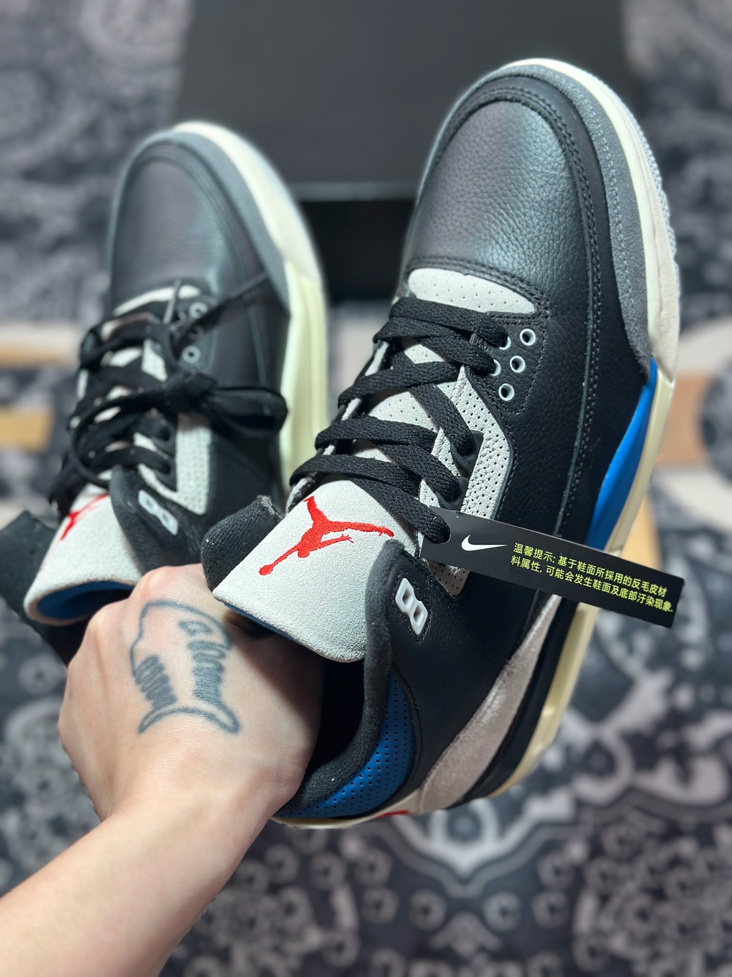 优选 原装级别 纯原 「反钩 AJ3」Nike Air Jordan 3 SP”Rare Air”迈克尔·乔丹AJ3代中帮篮球鞋“复古黑灰蓝反钩” IB8967-004