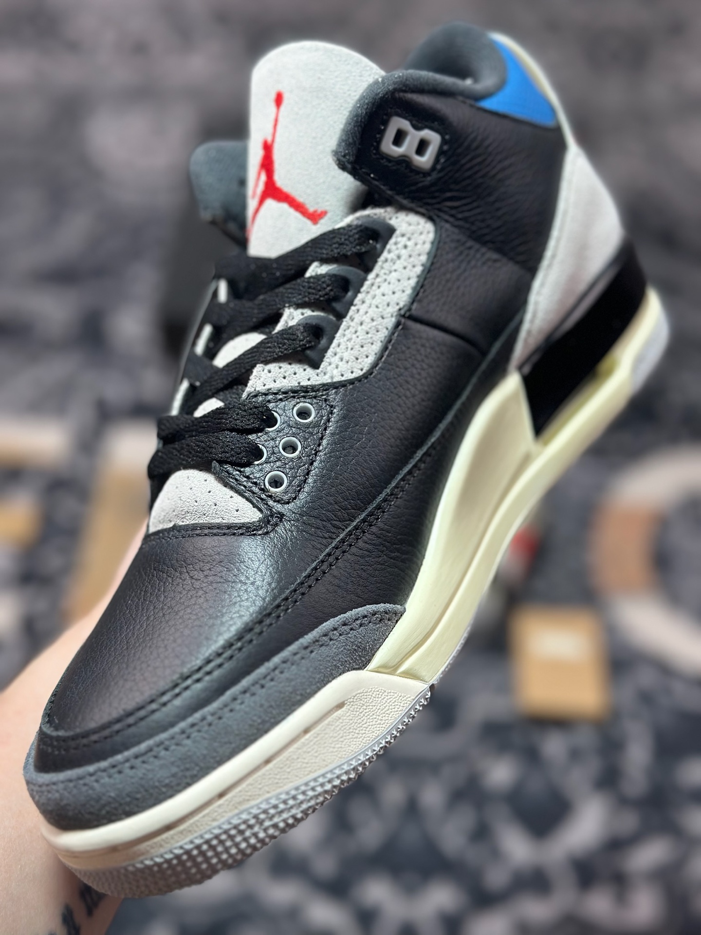优选 原装级别 纯原 「反钩 AJ3」Nike Air Jordan 3 SP”Rare Air”迈克尔·乔丹AJ3代中帮篮球鞋“复古黑灰蓝反钩” IB8967-004