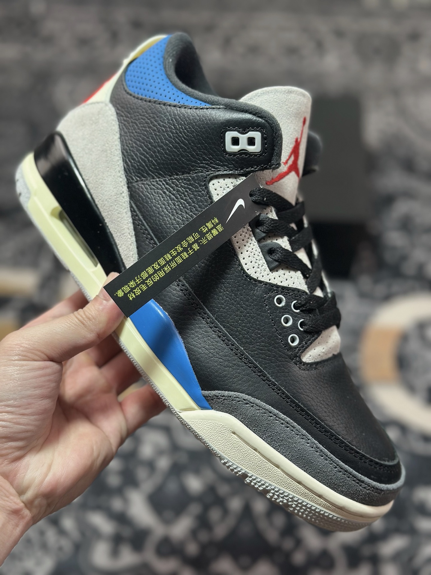 优选 原装级别 纯原 「反钩 AJ3」Nike Air Jordan 3 SP”Rare Air”迈克尔·乔丹AJ3代中帮篮球鞋“复古黑灰蓝反钩” IB8967-004