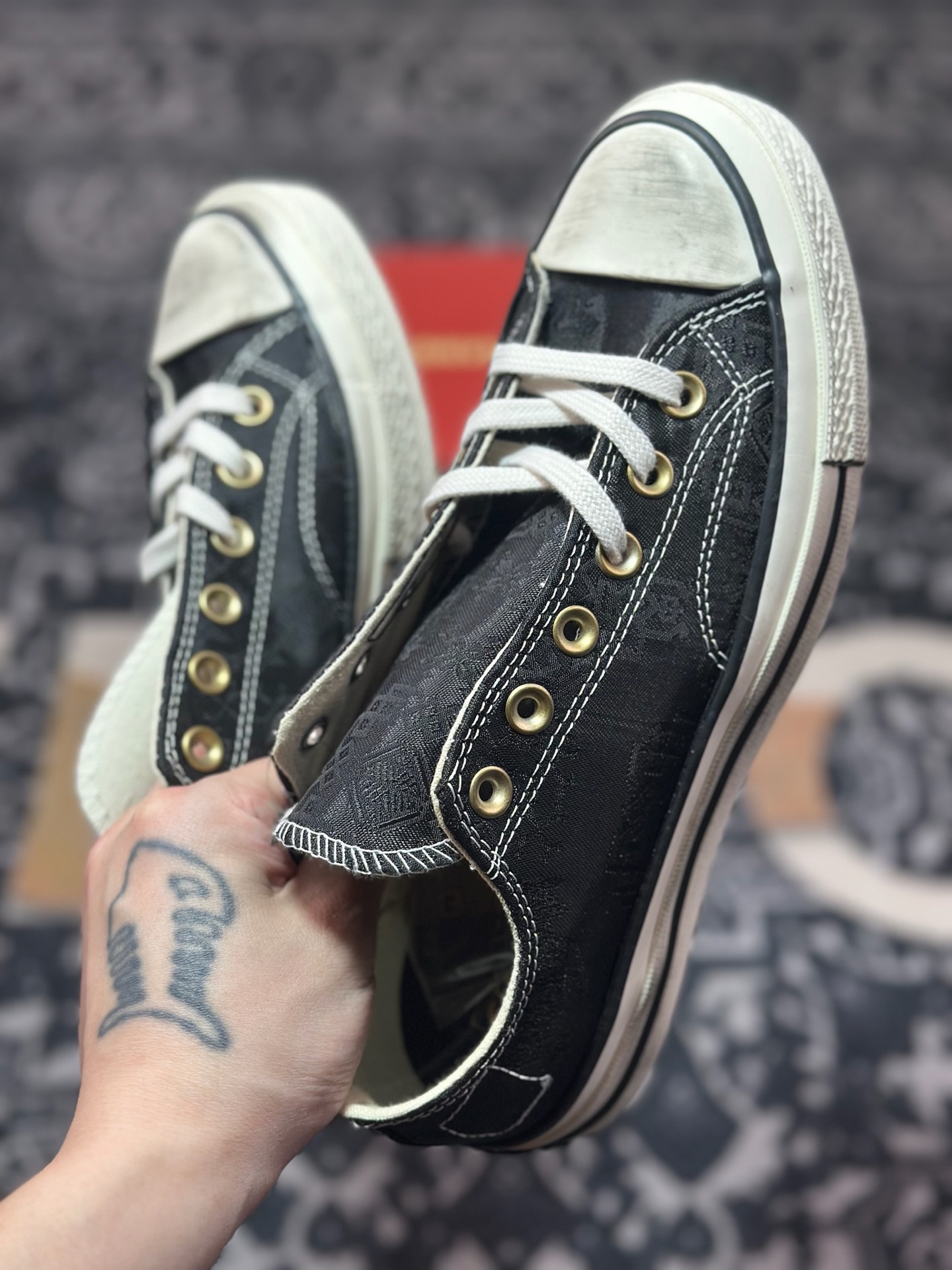 独家订单 客制联名 CLOT x Converse 撕撕乐 陈冠希 做旧荆棘黑丝绸