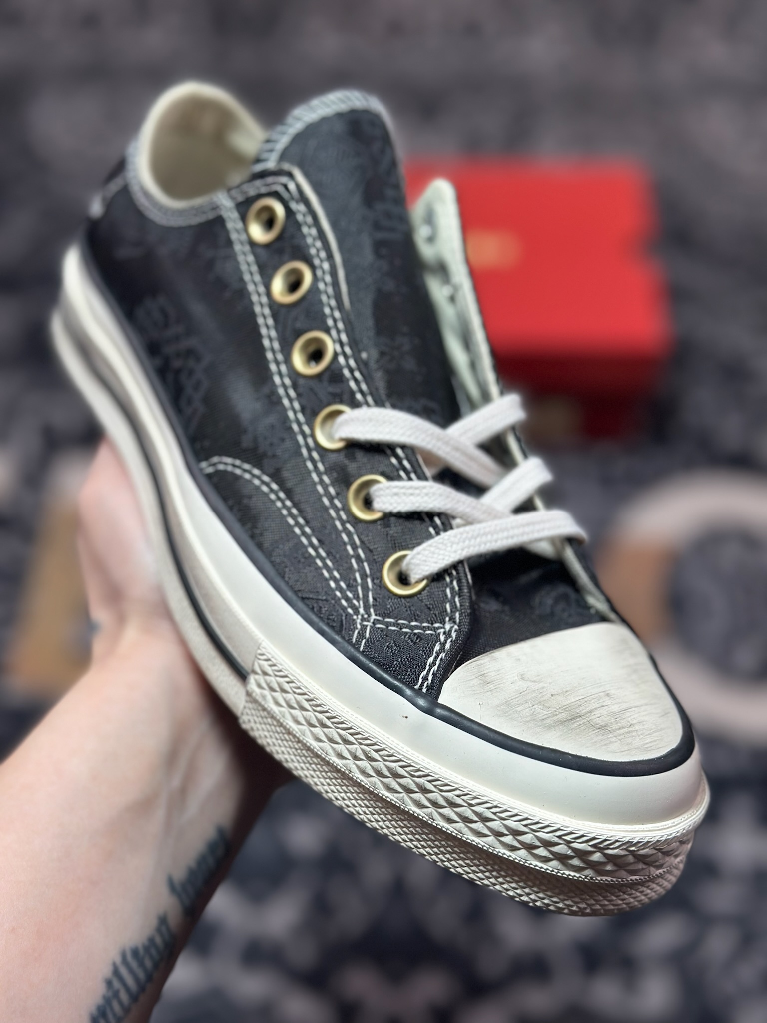 独家订单 客制联名 CLOT x Converse 撕撕乐 陈冠希 做旧荆棘黑丝绸