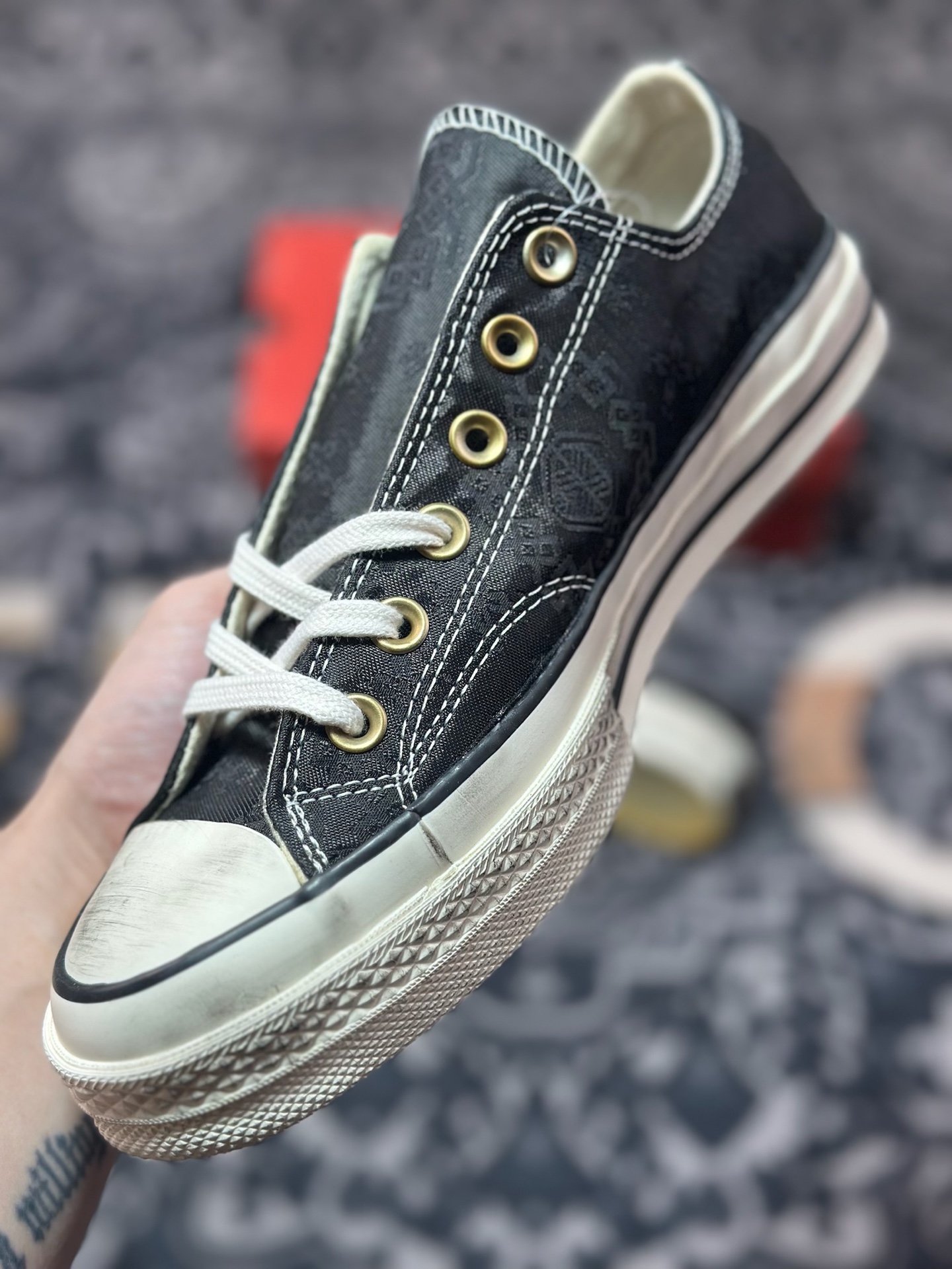 独家订单 客制联名 CLOT x Converse 撕撕乐 陈冠希 做旧荆棘黑丝绸