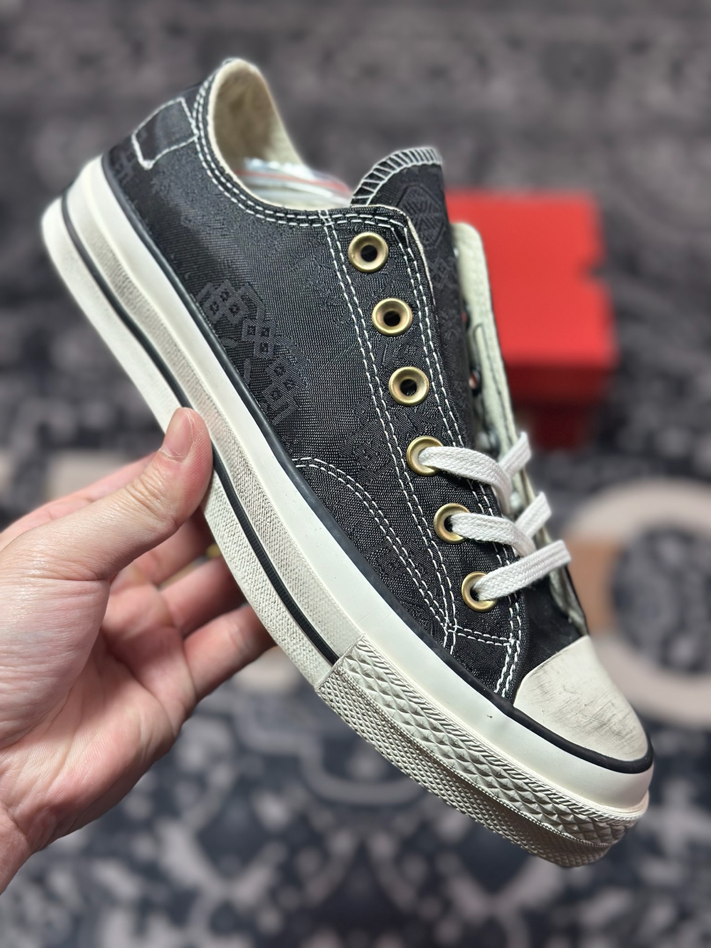 独家订单 客制联名 CLOT x Converse 撕撕乐 陈冠希 做旧荆棘黑丝绸