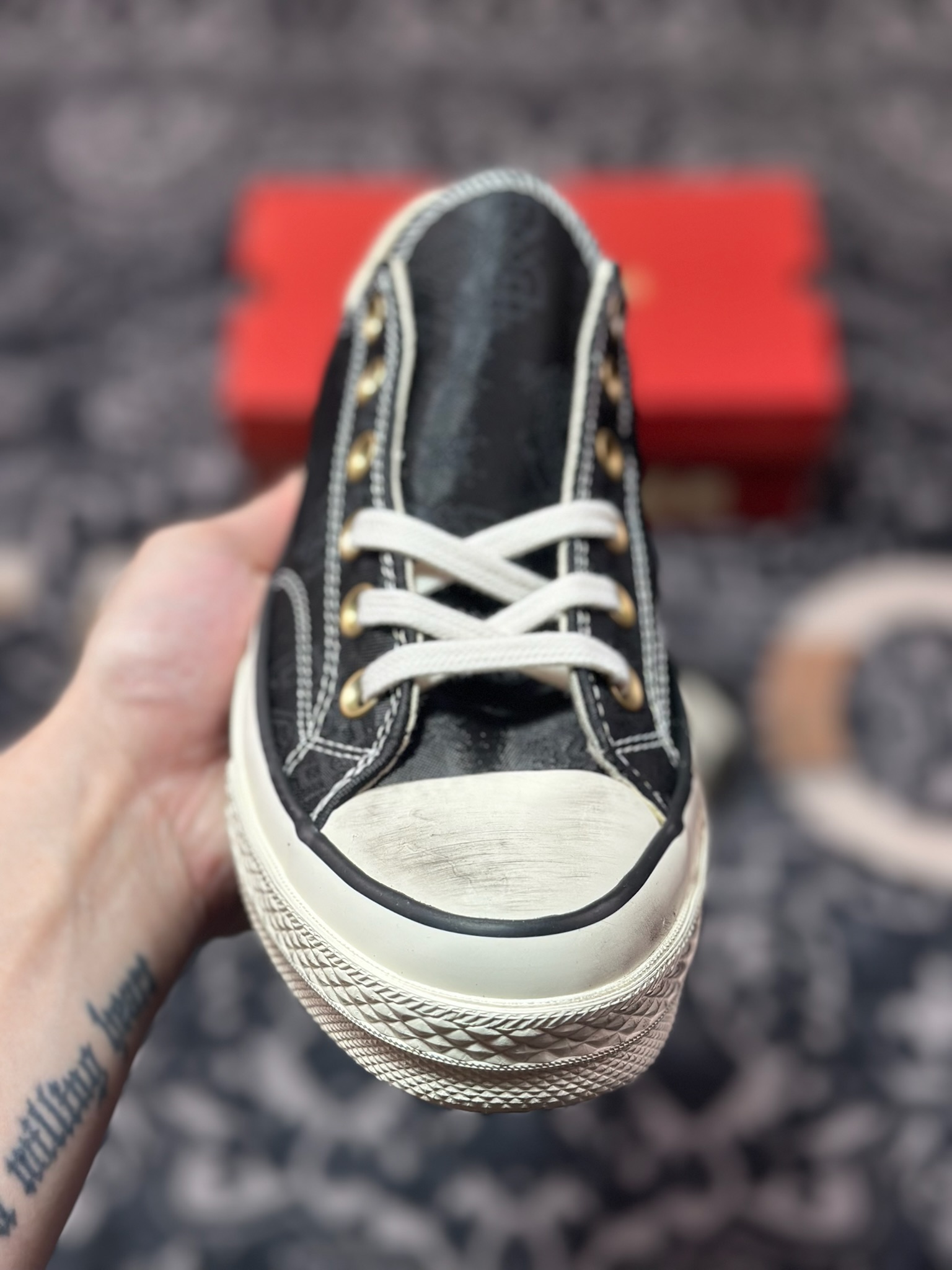 独家订单 客制联名 CLOT x Converse 撕撕乐 陈冠希 做旧荆棘黑丝绸