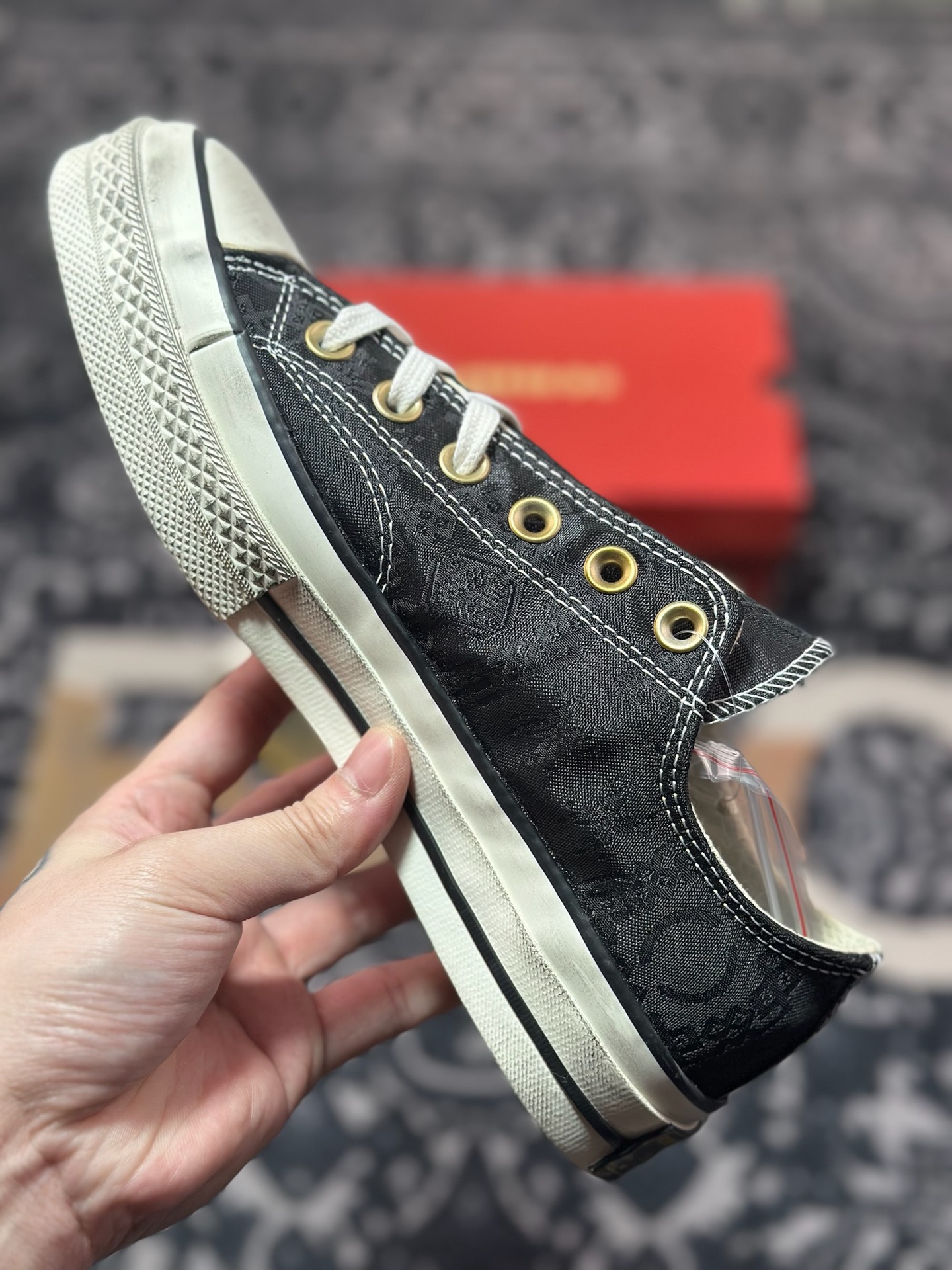 独家订单 客制联名 CLOT x Converse 撕撕乐 陈冠希 做旧荆棘黑丝绸