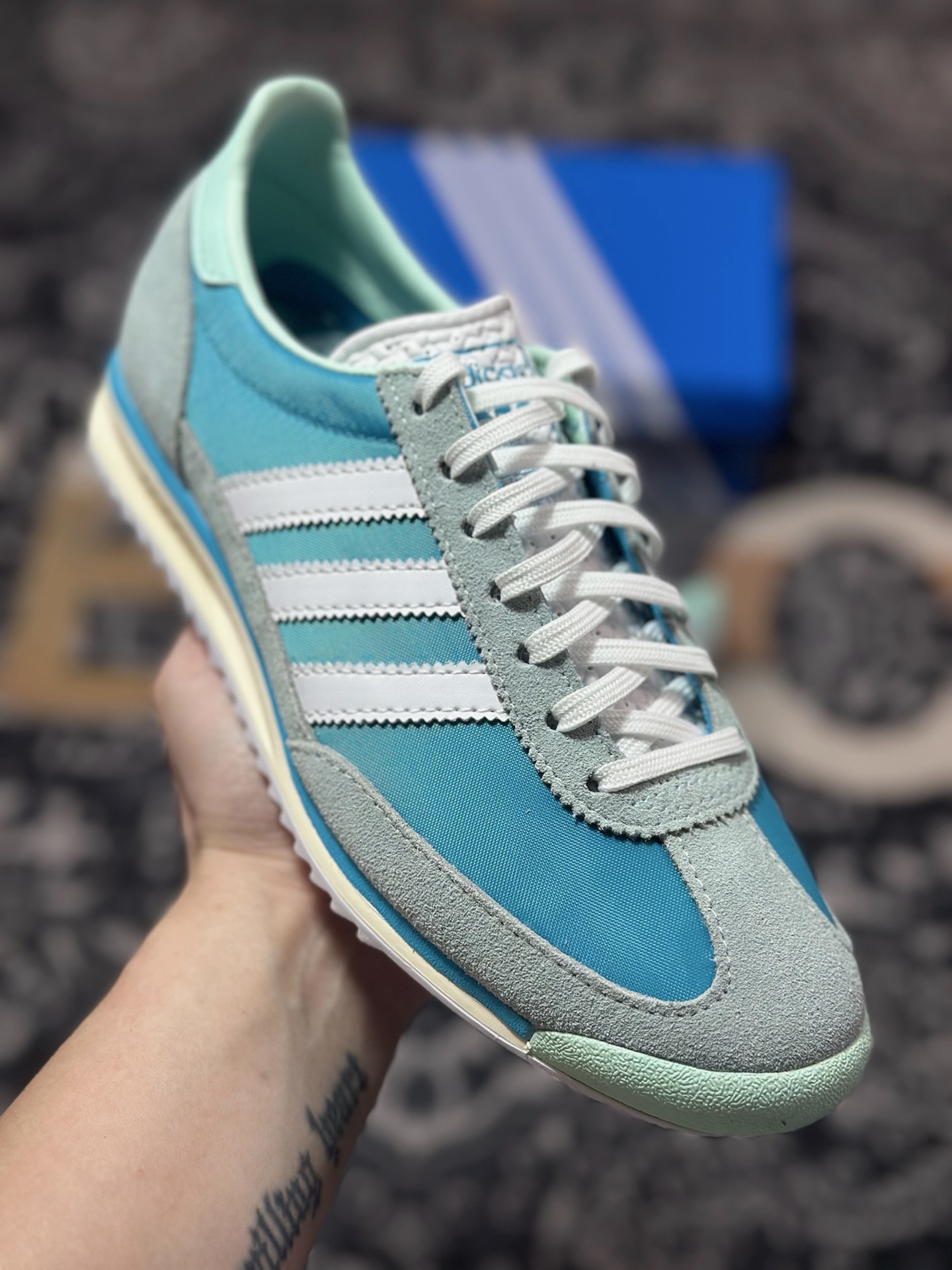 AD Originals SL 72 蓝绿色 经典复古轻便休闲运动慢跑鞋 JI0199