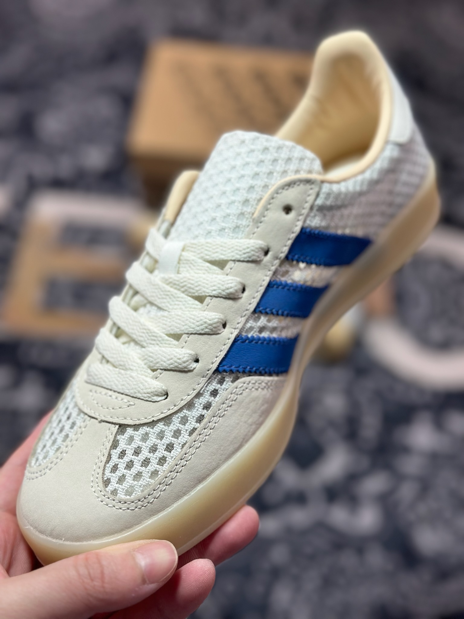 AD Originals Gazelle Indoor 米白蓝 三叶草复古休闲运动板鞋 JH5419