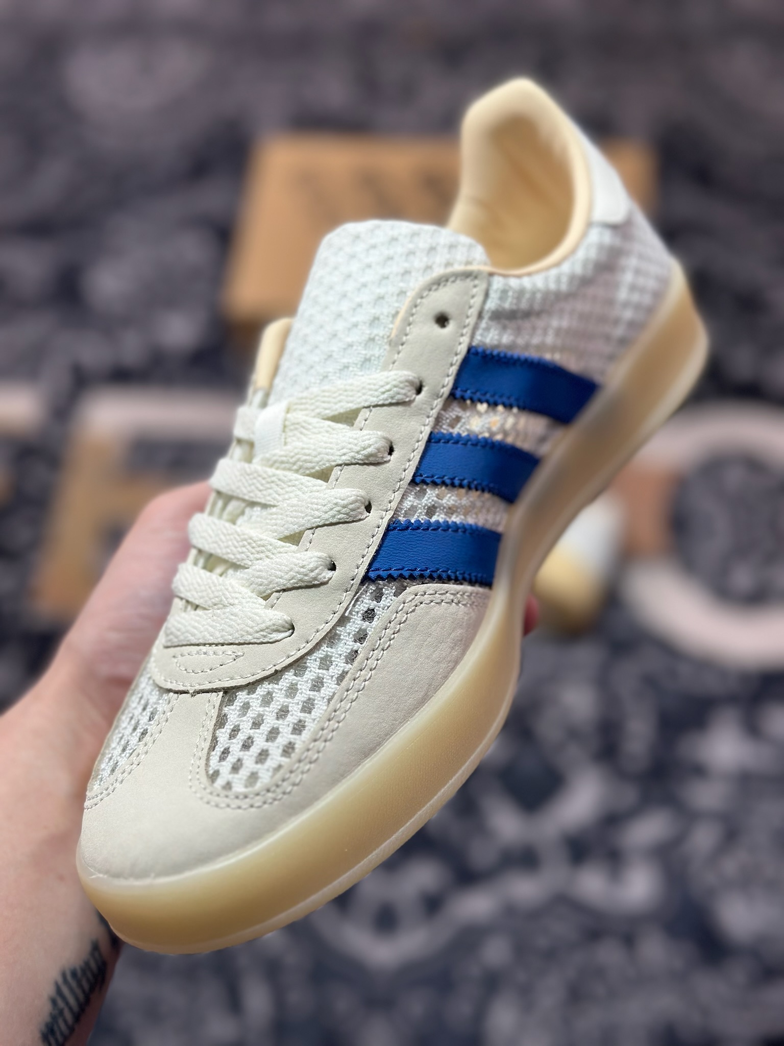 AD Originals Gazelle Indoor 米白蓝 三叶草复古休闲运动板鞋 JH5419