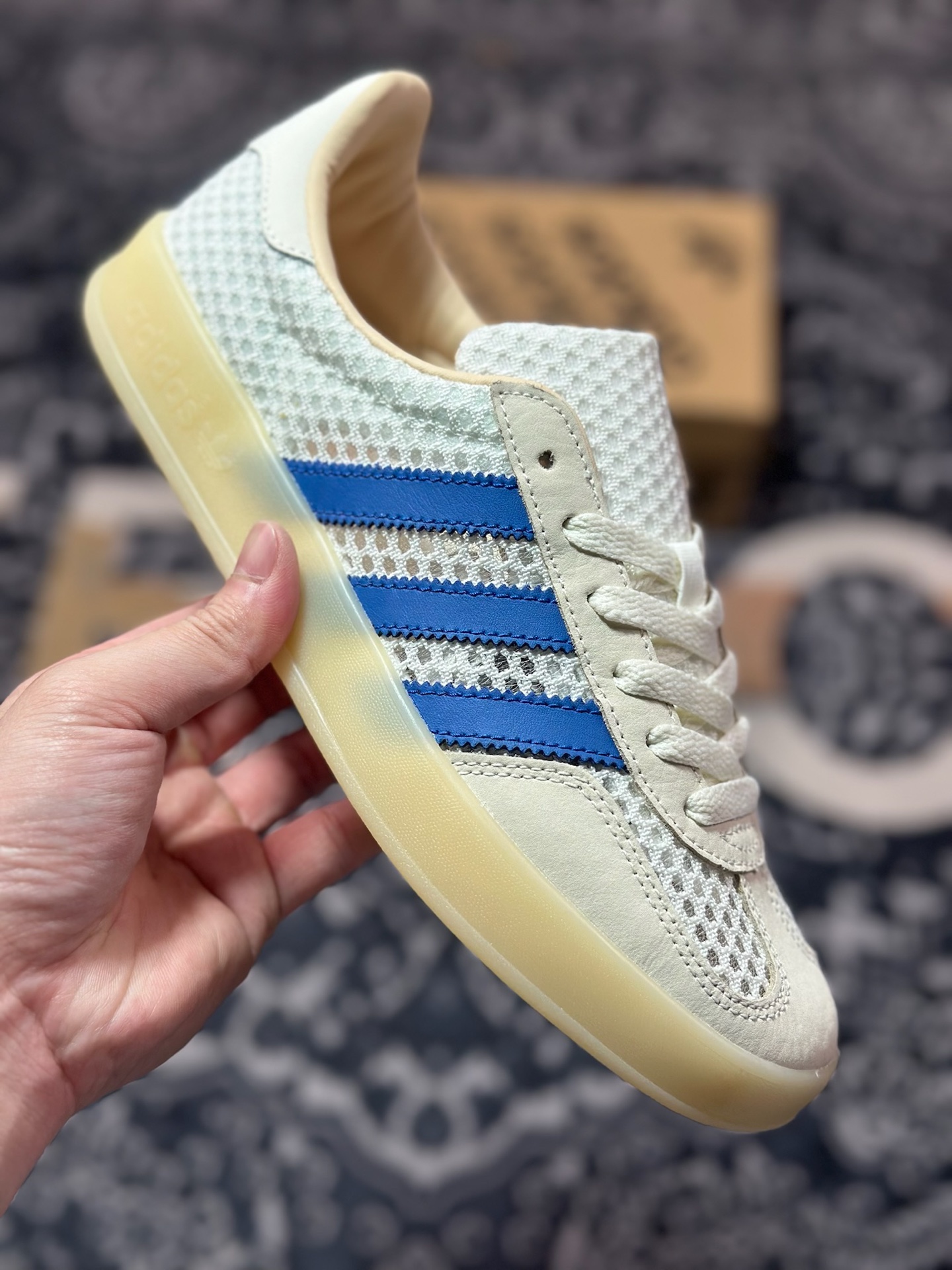 AD Originals Gazelle Indoor 米白蓝 三叶草复古休闲运动板鞋 JH5419