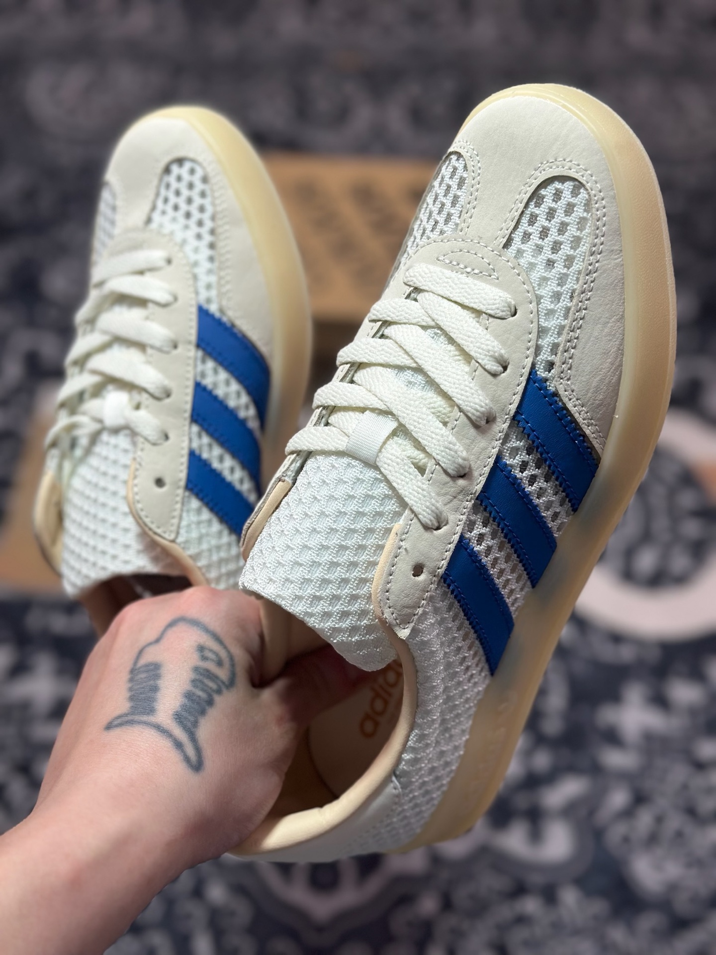 AD Originals Gazelle Indoor 米白蓝 三叶草复古休闲运动板鞋 JH5419