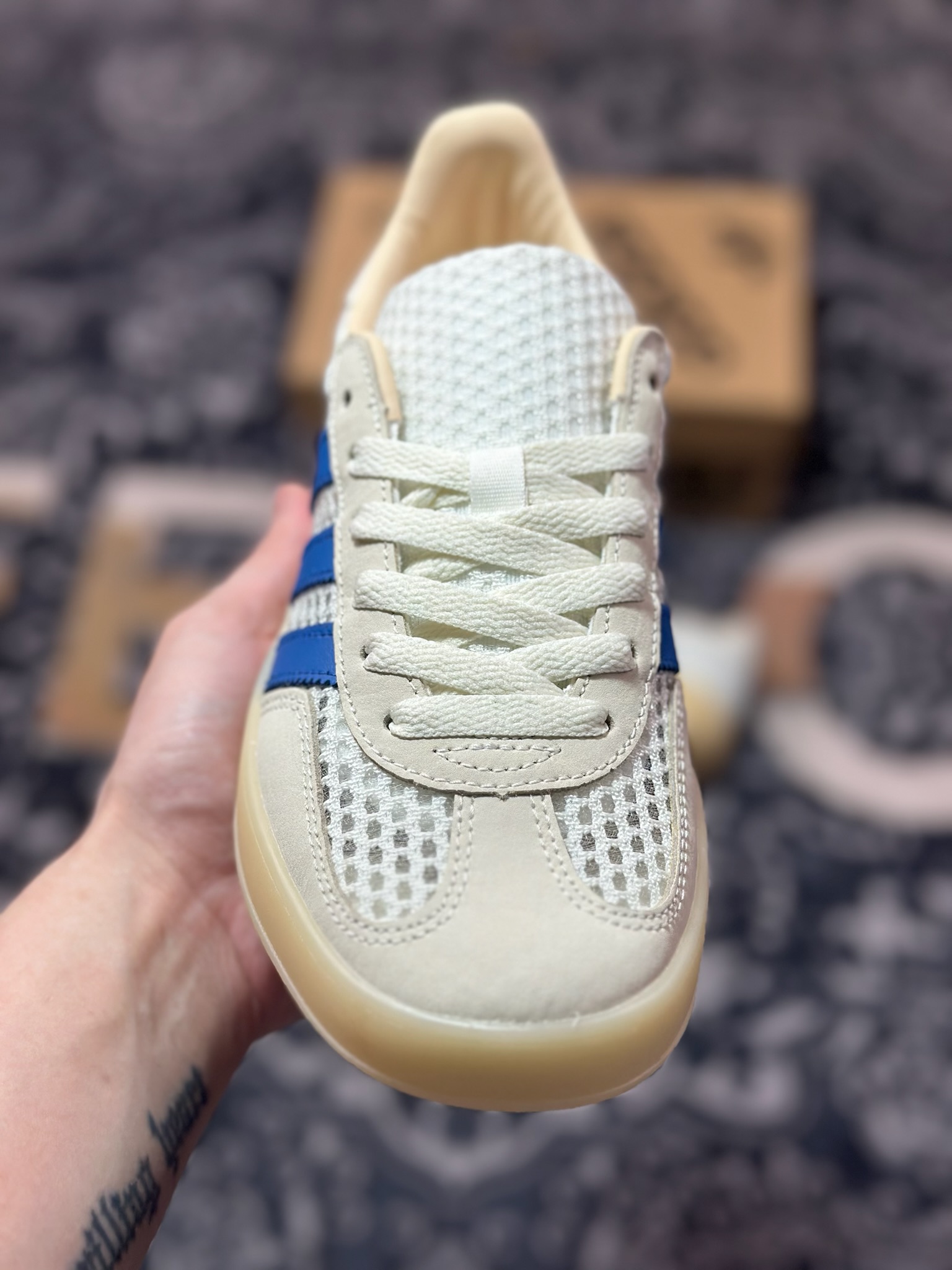 AD Originals Gazelle Indoor 米白蓝 三叶草复古休闲运动板鞋 JH5419