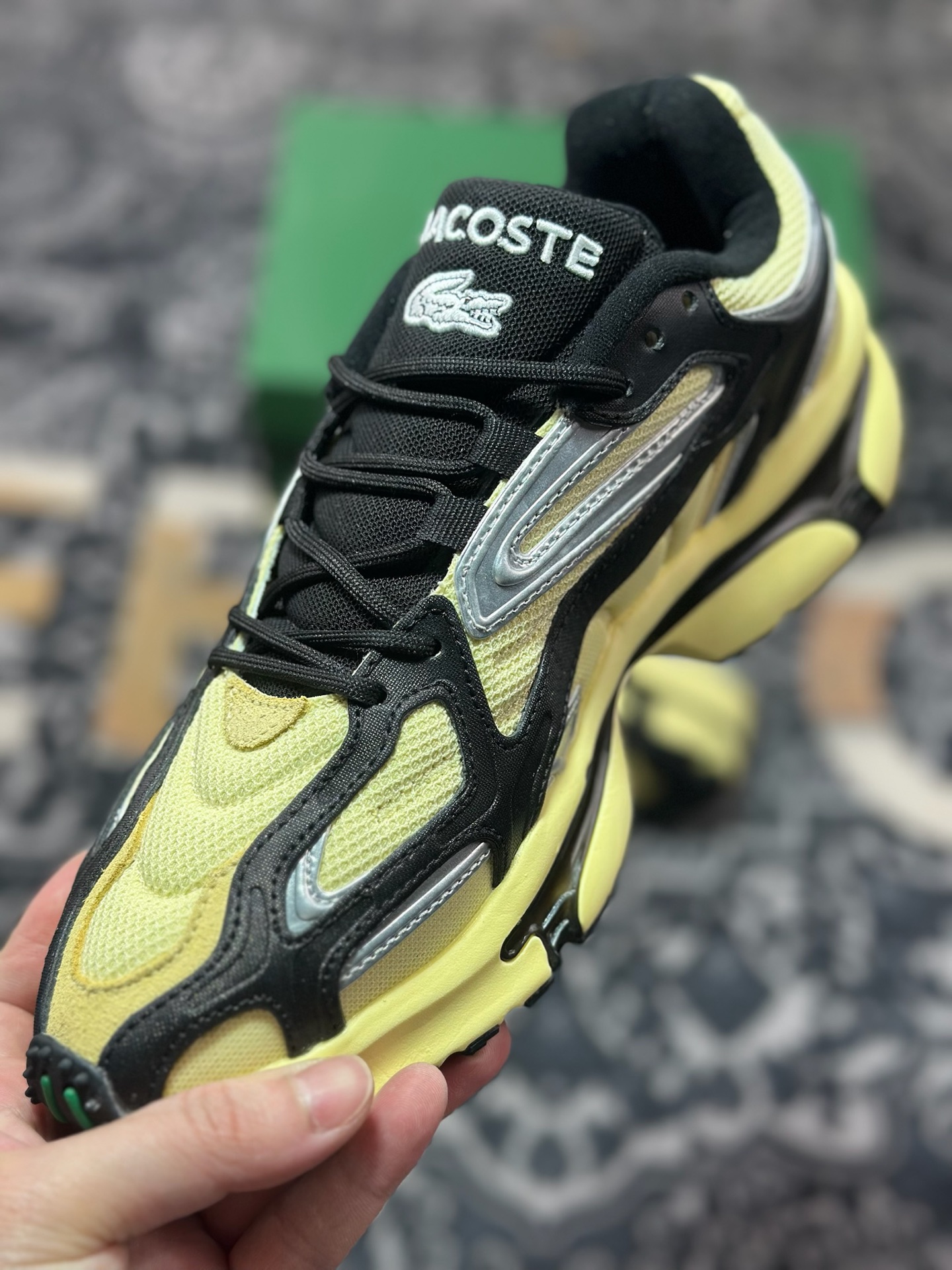 爆款LACOSTE法国鳄鱼 L003 2K24 网布 透气系带 低帮 生活休闲鞋 男款 黄色 47SMA0013