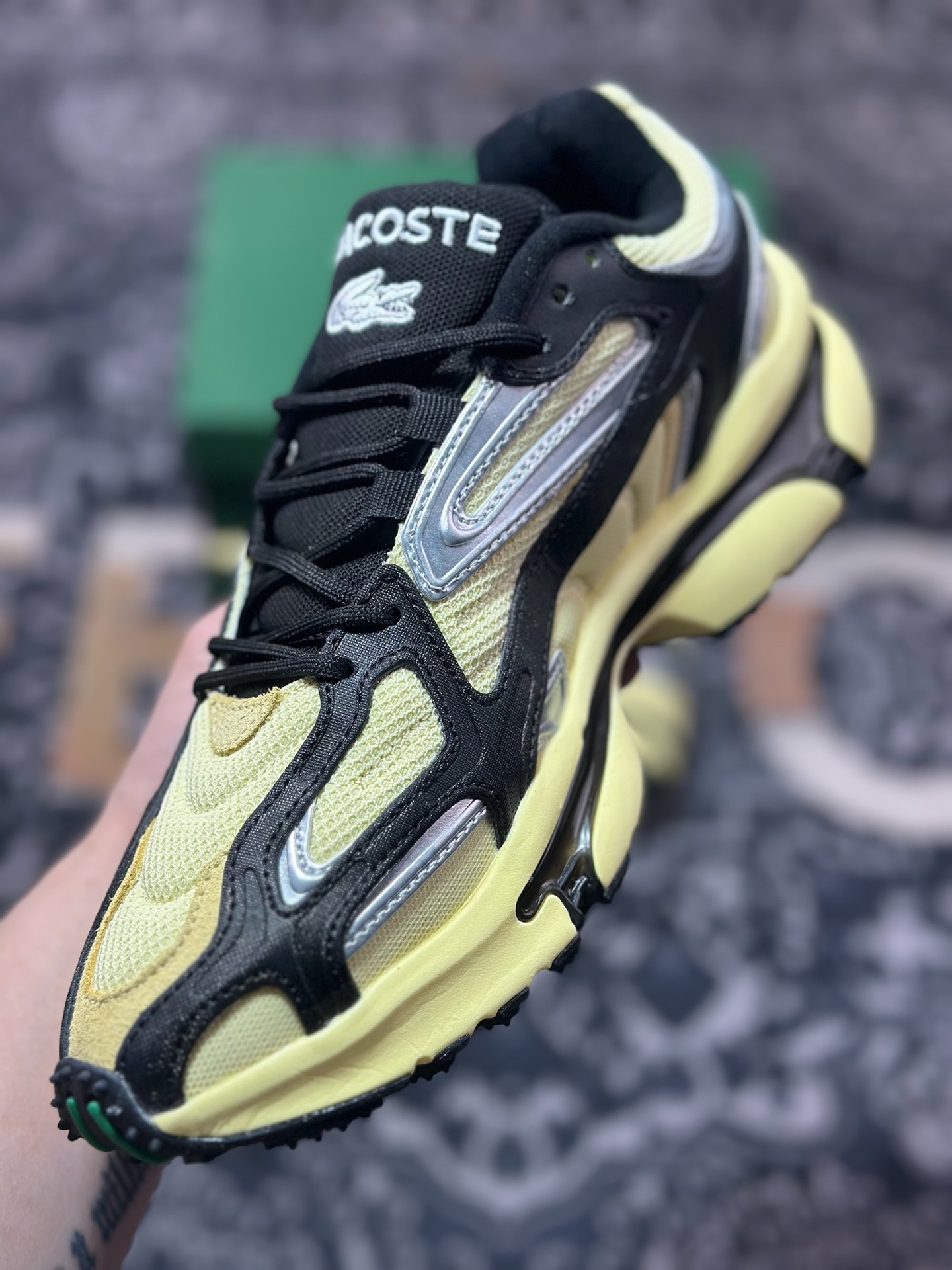 爆款LACOSTE法国鳄鱼 L003 2K24 网布 透气系带 低帮 生活休闲鞋 男款 黄色 47SMA0013