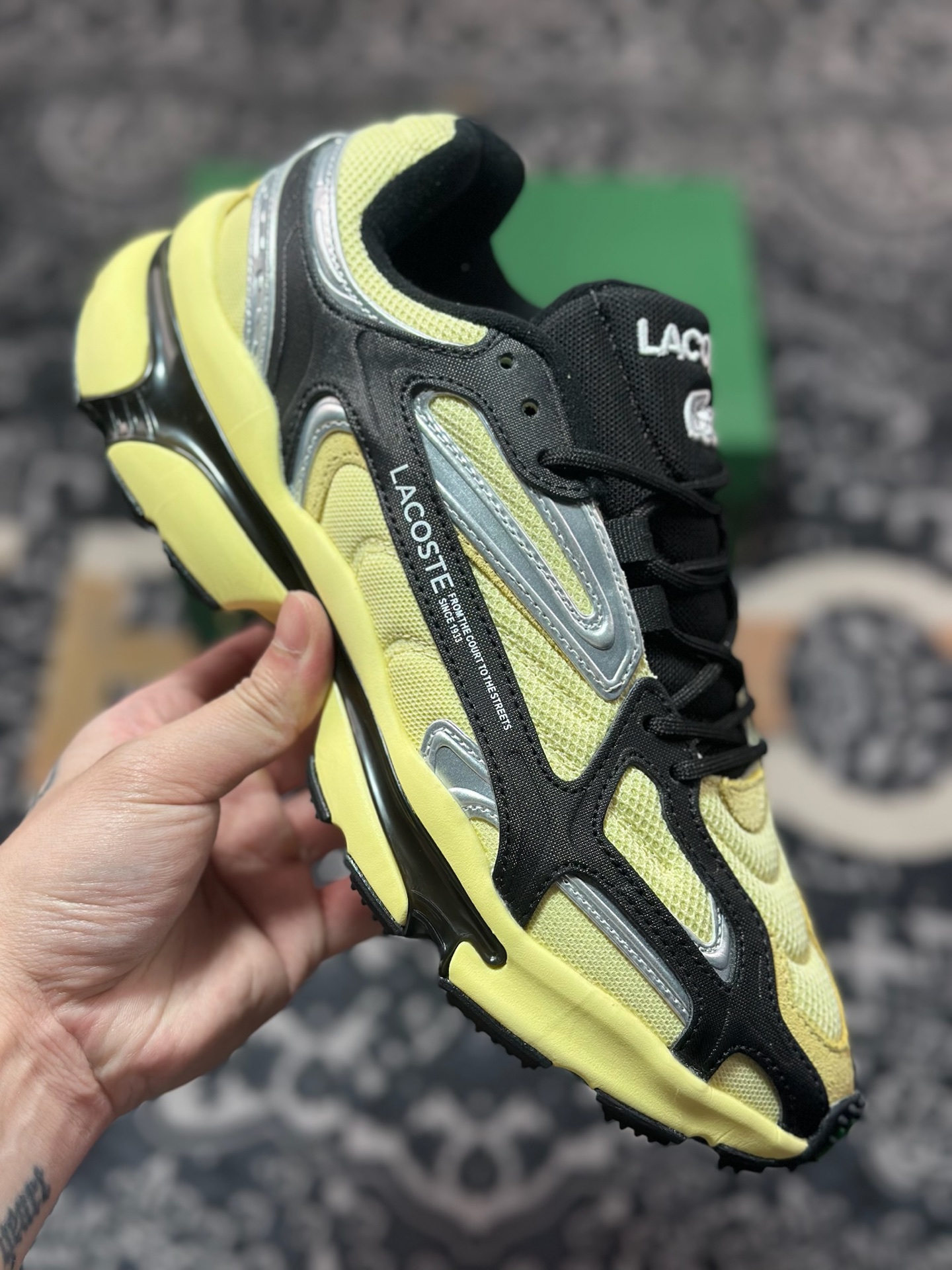 爆款LACOSTE法国鳄鱼 L003 2K24 网布 透气系带 低帮 生活休闲鞋 男款 黄色 47SMA0013