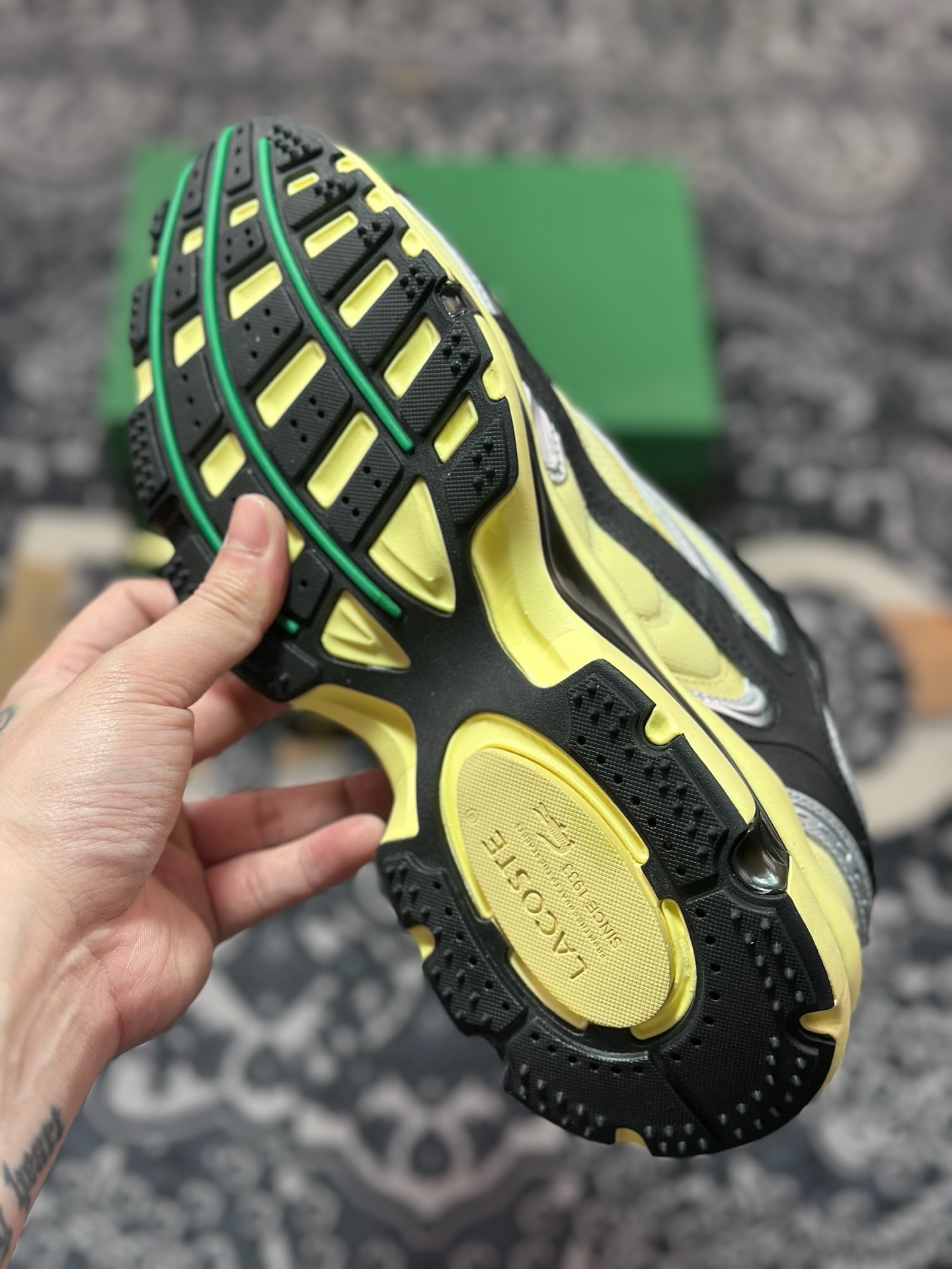 爆款LACOSTE法国鳄鱼 L003 2K24 网布 透气系带 低帮 生活休闲鞋 男款 黄色 47SMA0013