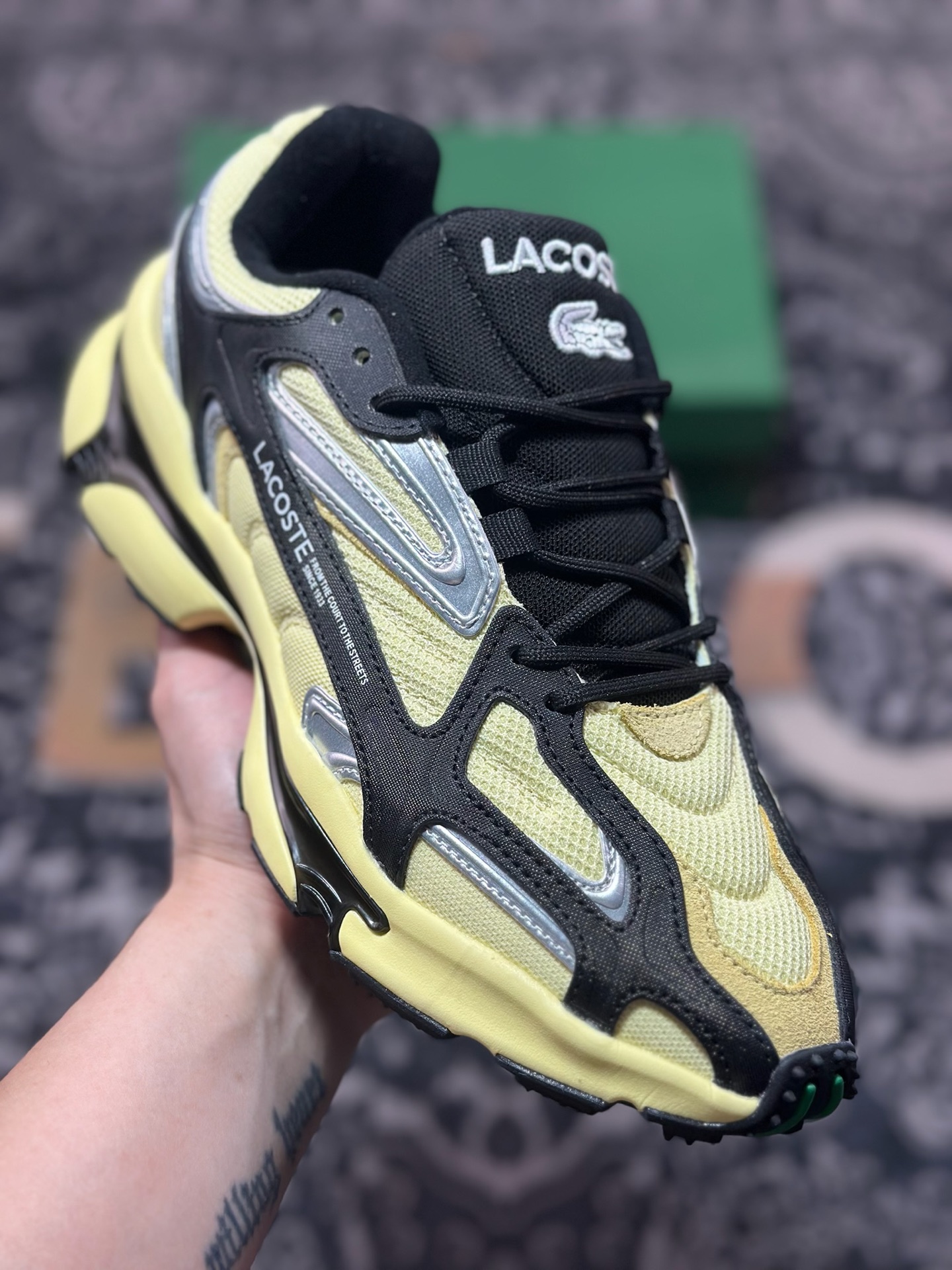 爆款LACOSTE法国鳄鱼 L003 2K24 网布 透气系带 低帮 生活休闲鞋 男款 黄色 47SMA0013