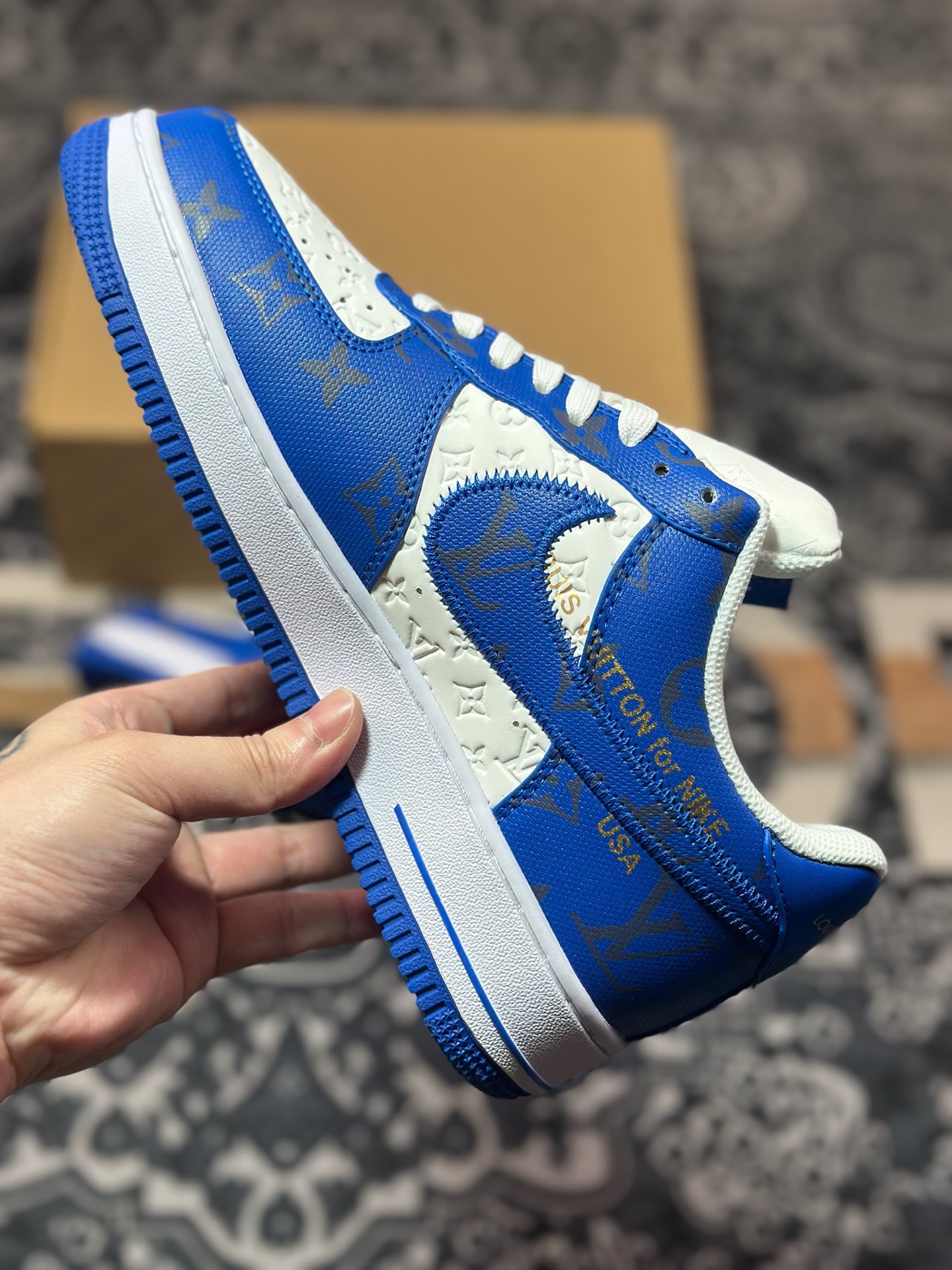 路易威登Louis Vuitton x Nike Air Force 1'07 LV8 Low” Blue/White/LV Monogram”空军一号低帮经典百搭休闲运动板鞋“皮革白蓝LV压纹老花”