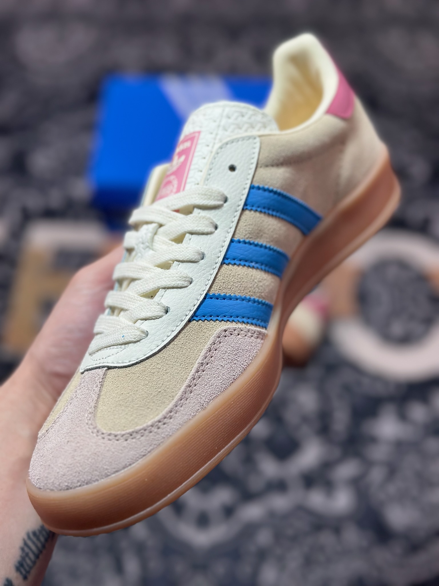 A460 原装级别 AD Originals Gazelle Indoor 粉蓝 三叶草复古休闲运动板鞋 JQ0010