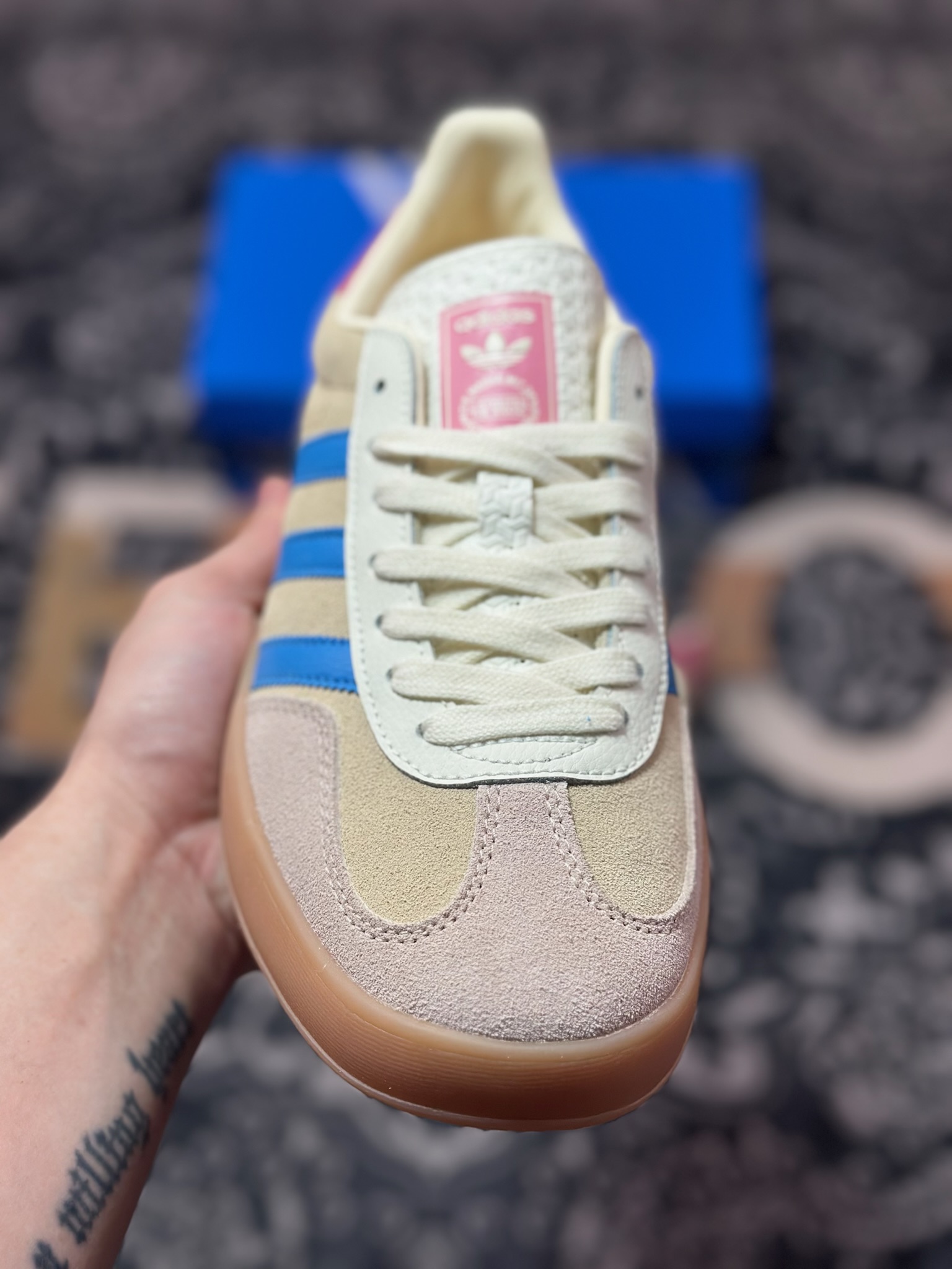 A460 原装级别 AD Originals Gazelle Indoor 粉蓝 三叶草复古休闲运动板鞋 JQ0010