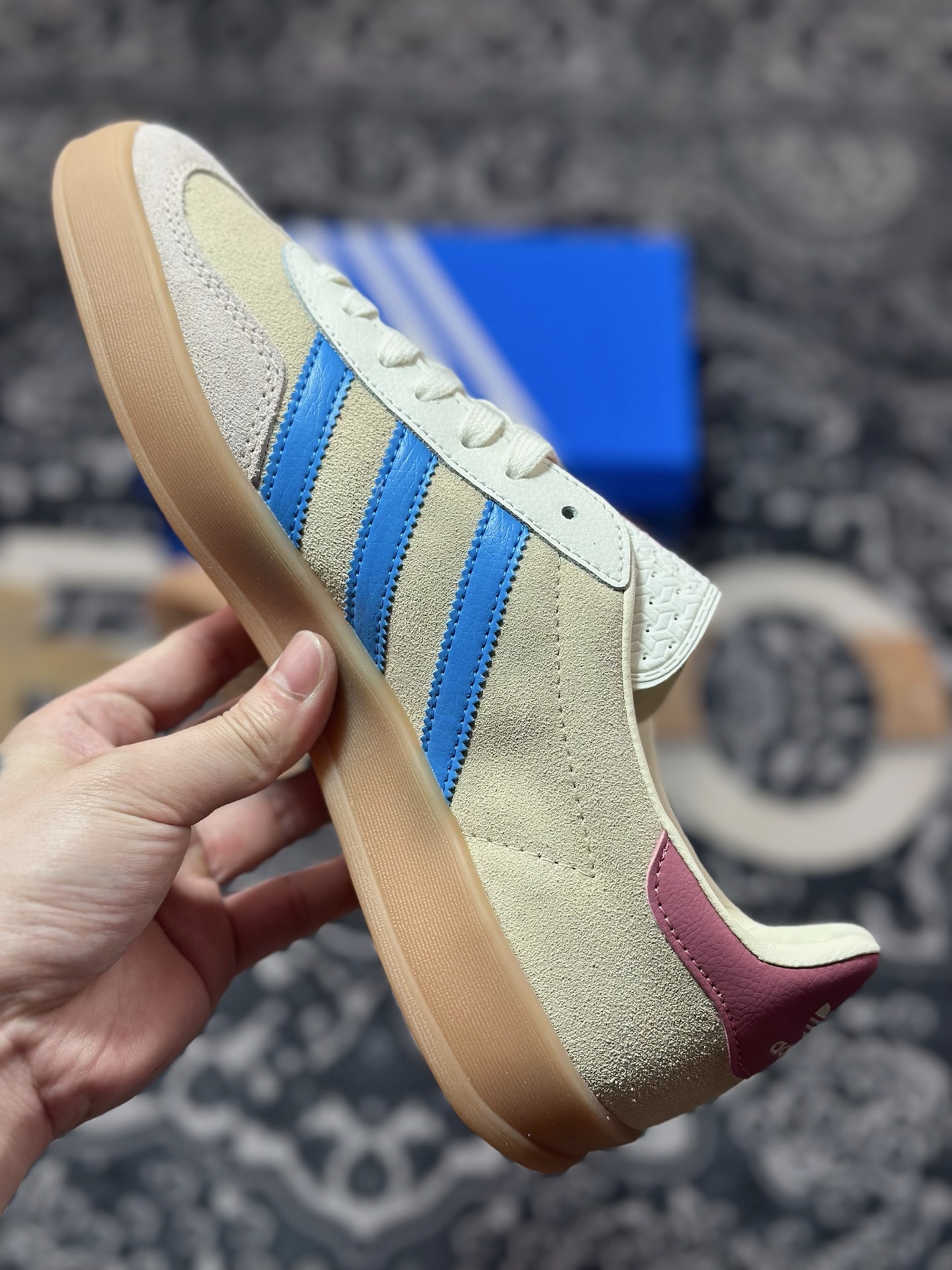 A460 原装级别 AD Originals Gazelle Indoor 粉蓝 三叶草复古休闲运动板鞋 JQ0010
