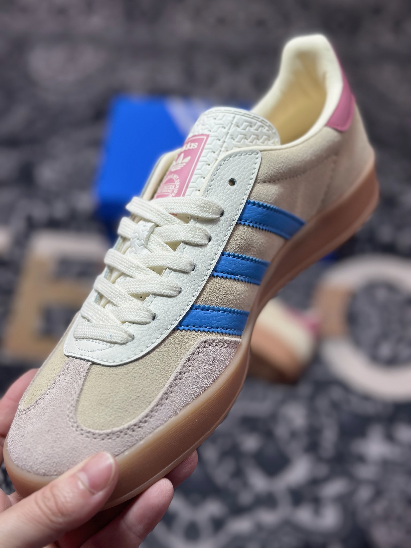 A460 原装级别 AD Originals Gazelle Indoor 粉蓝 三叶草复古休闲运动板鞋 JQ0010