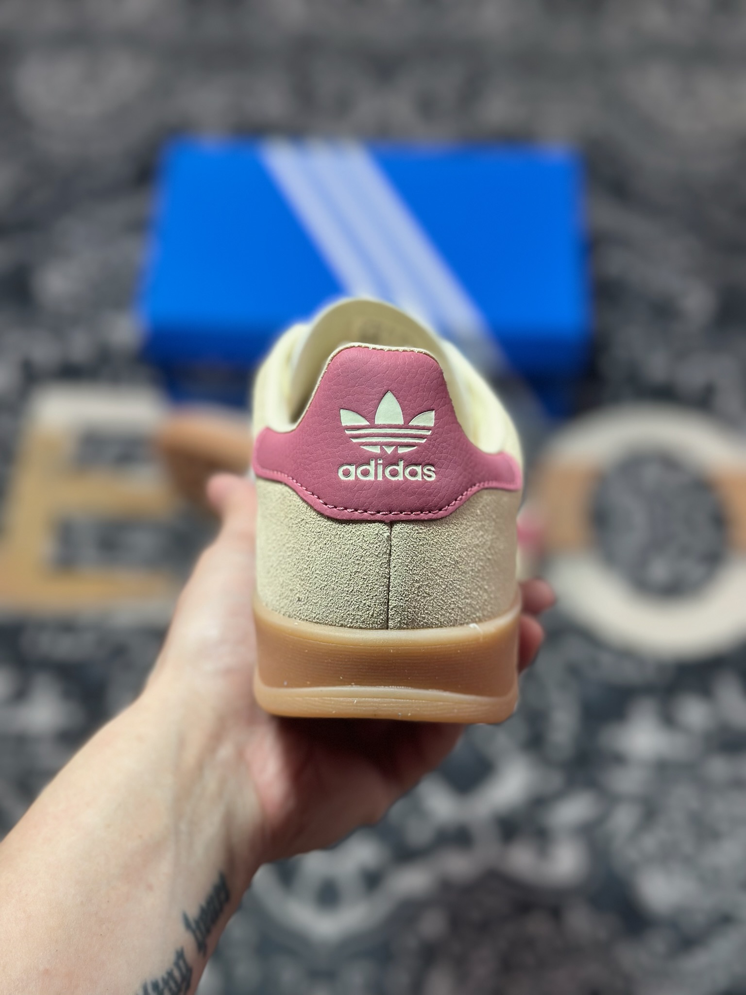 A460 原装级别 AD Originals Gazelle Indoor 粉蓝 三叶草复古休闲运动板鞋 JQ0010